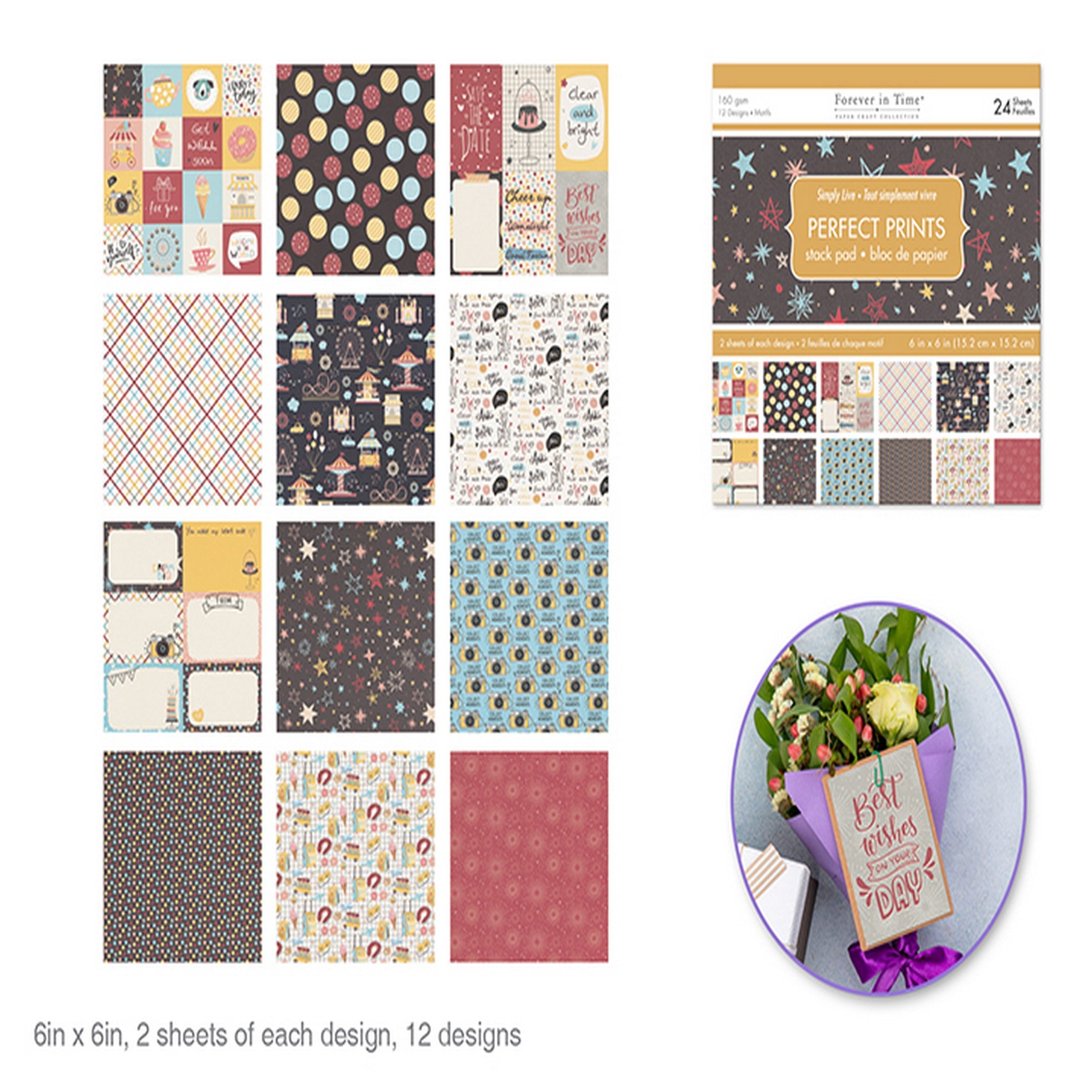 Forever in Time Printed Paper Stack 24 Sheets - Simply Live 6x6in