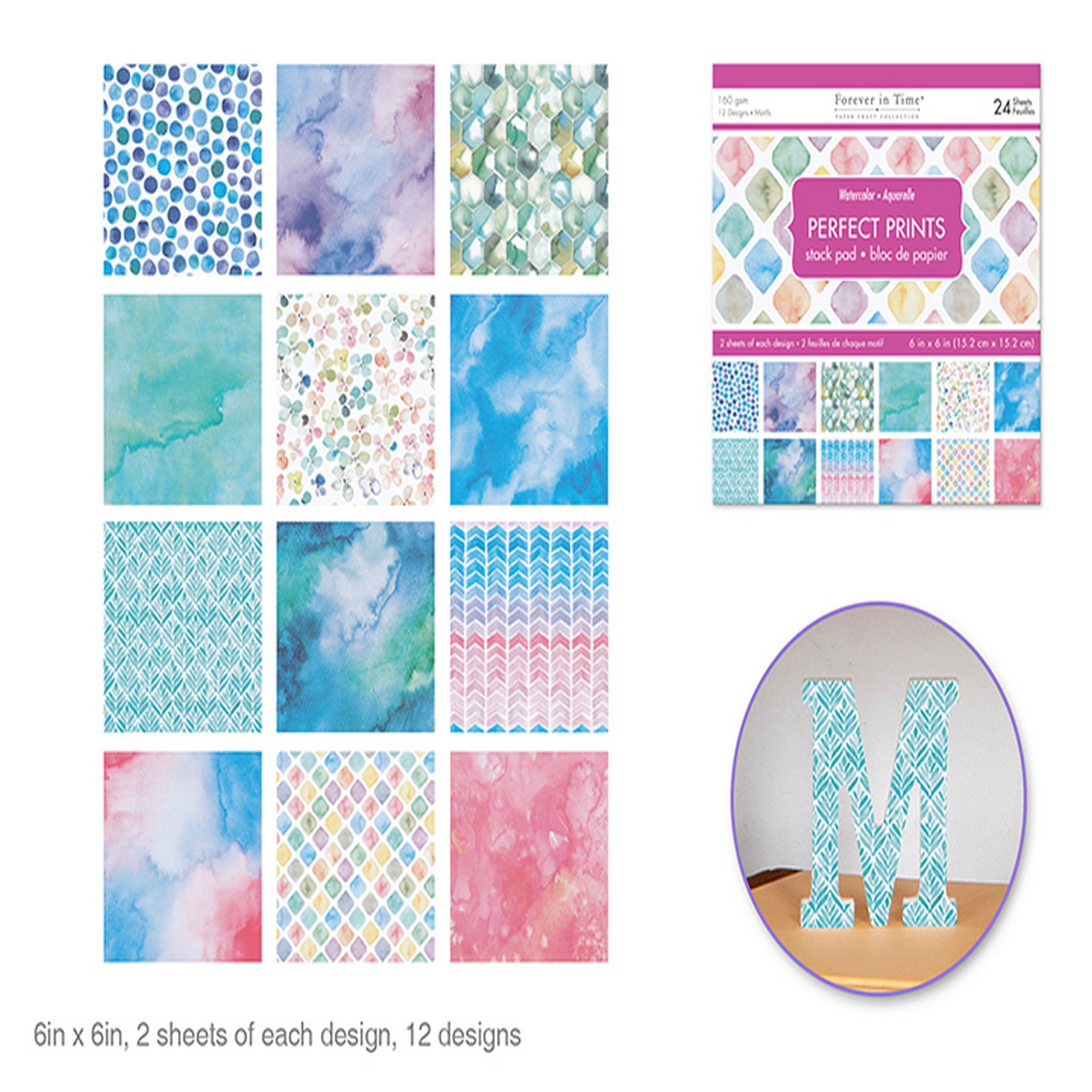 Forever in Time Printed Paper Stack 24 Sheets - Watercolor 6x6in