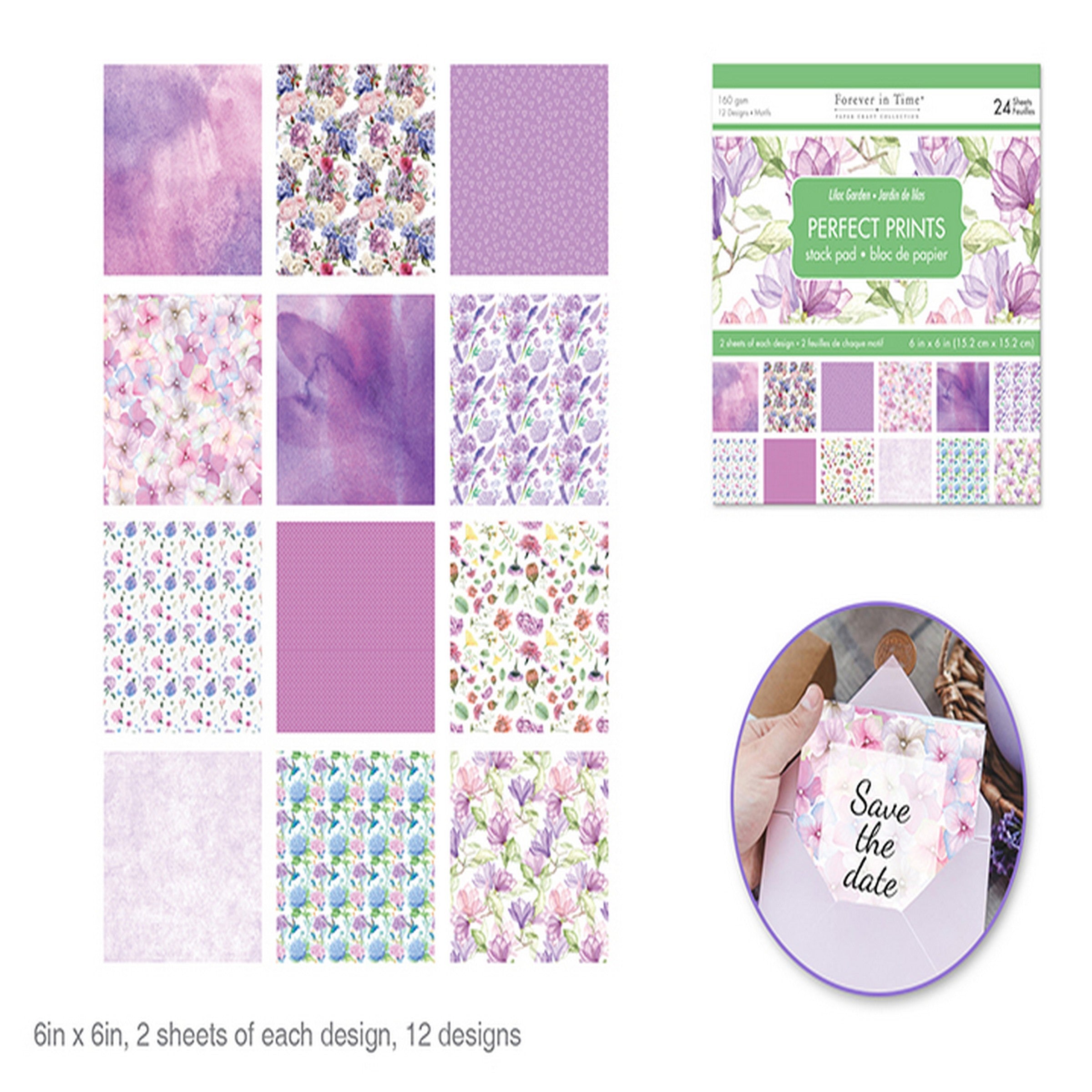 Forever in Time Printed Paper Stack 24 Sheets - Lilac Garden 6x6in