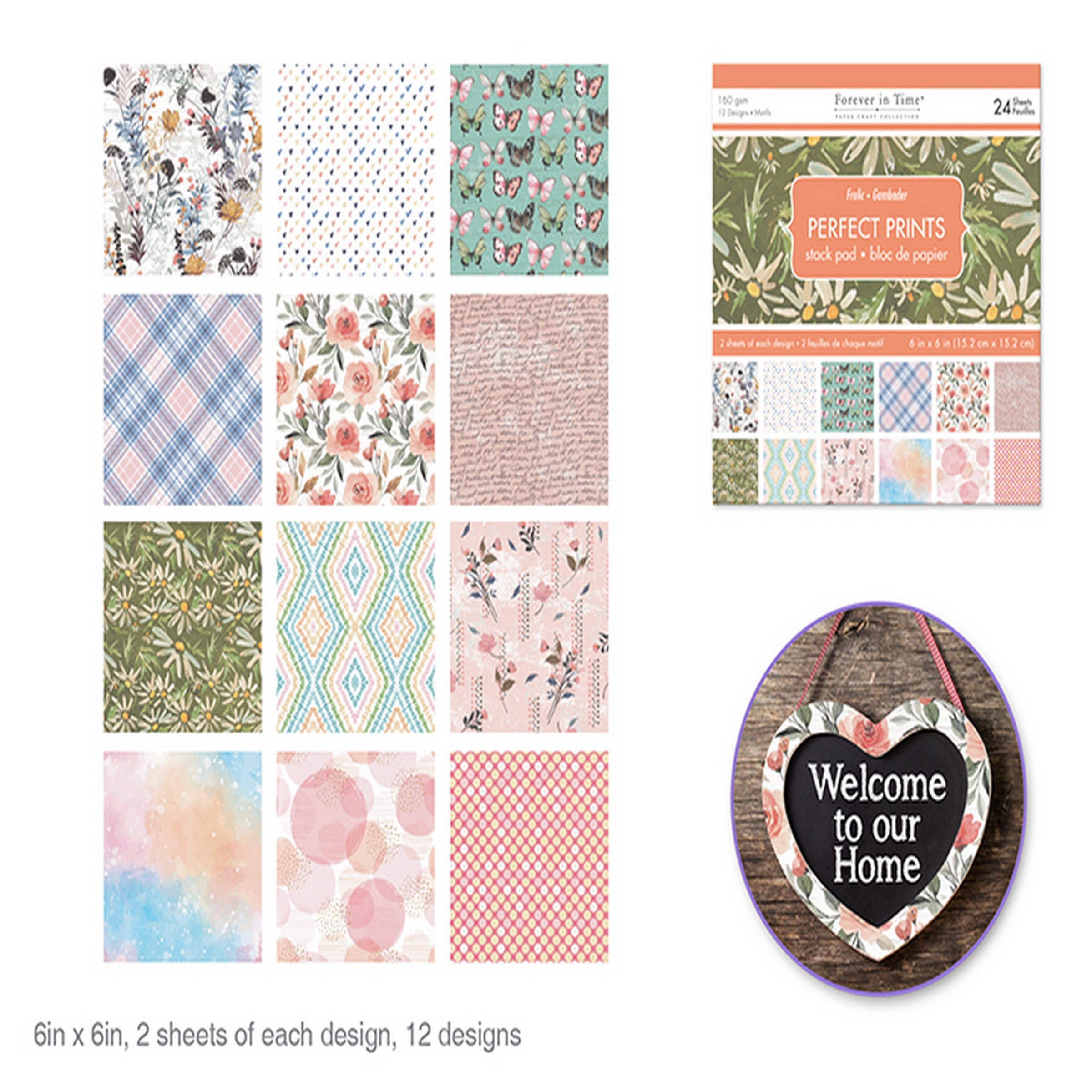 Forever in Time Printed Paper Stack 24 Sheets - Frolic 6x6in