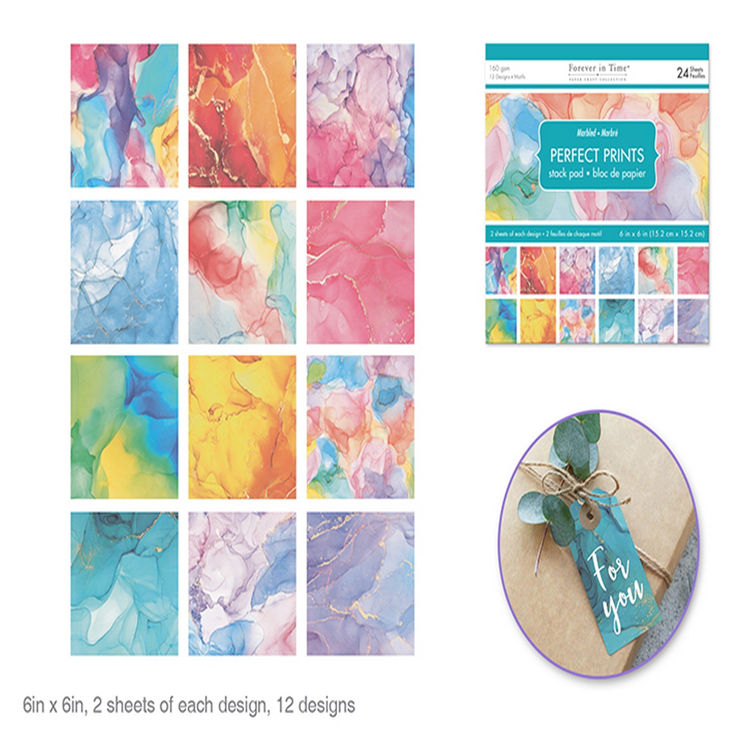 Forever in Time Printed Paper Stack 24 Sheets - Marbled 6x6in