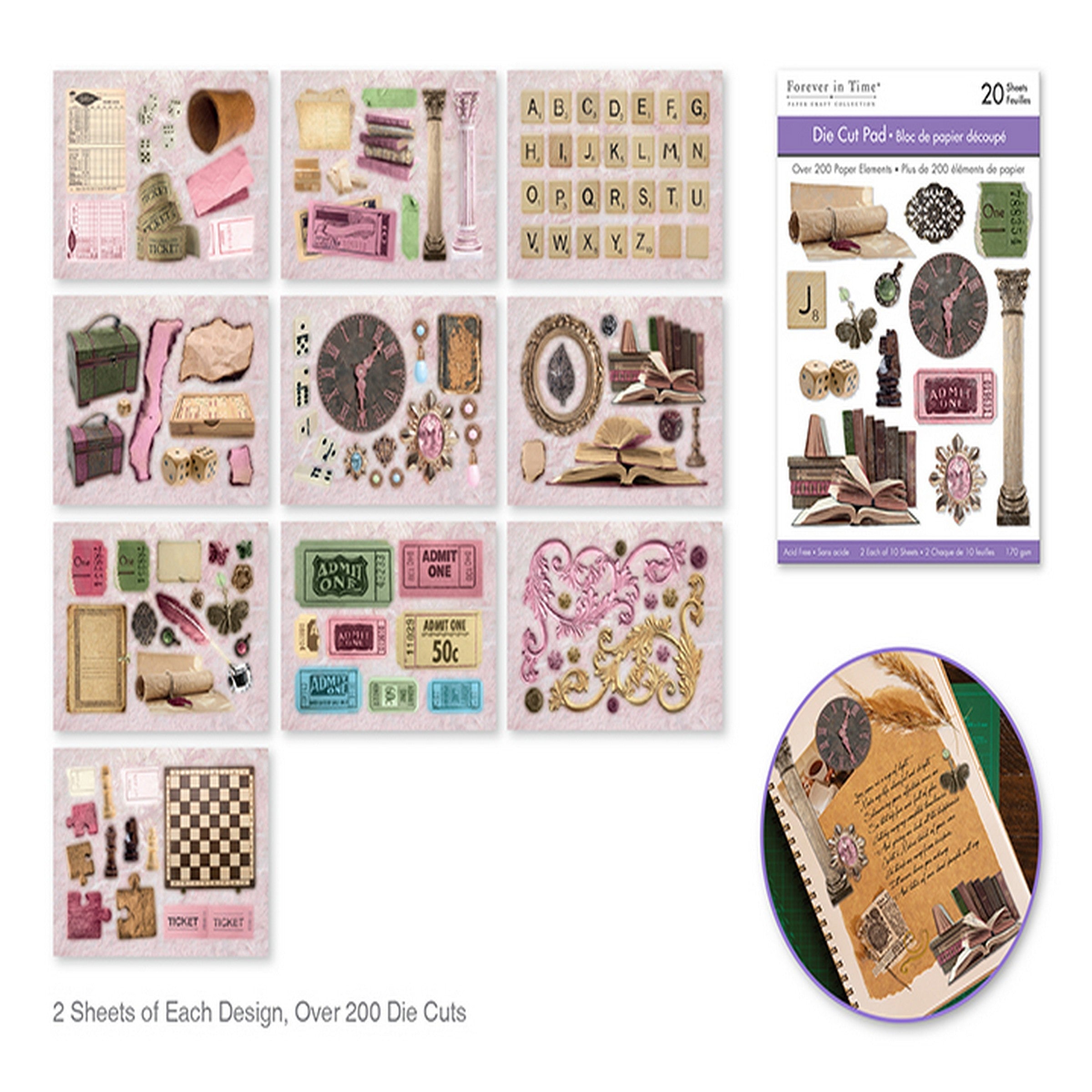 Forever in Time Paper Die Cut Pad 20 Sheets - Vintage Games 4.1x5.8in