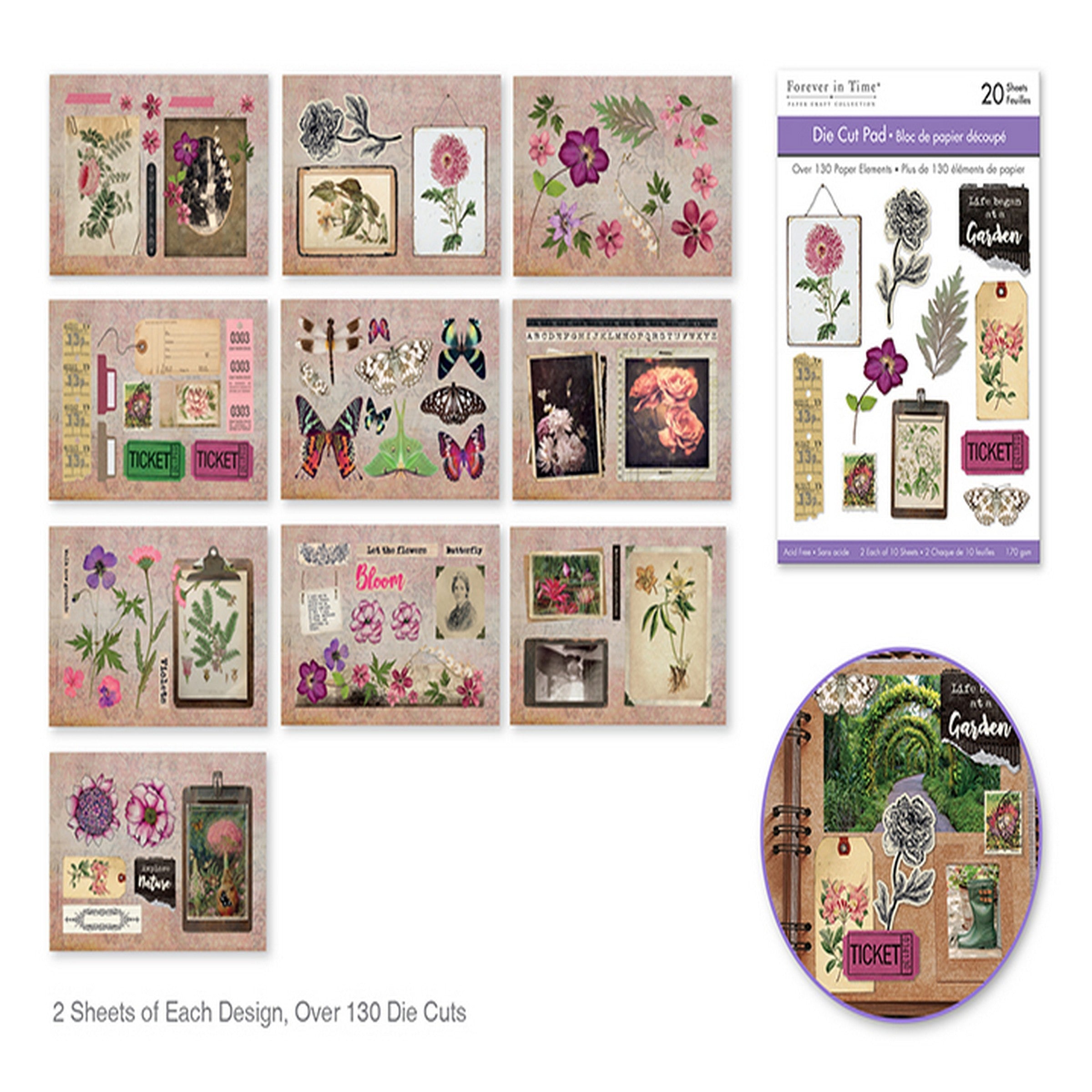Forever in Time Paper Die Cut Pad 20 Sheets - Floral Bloom 4.1x5.8in