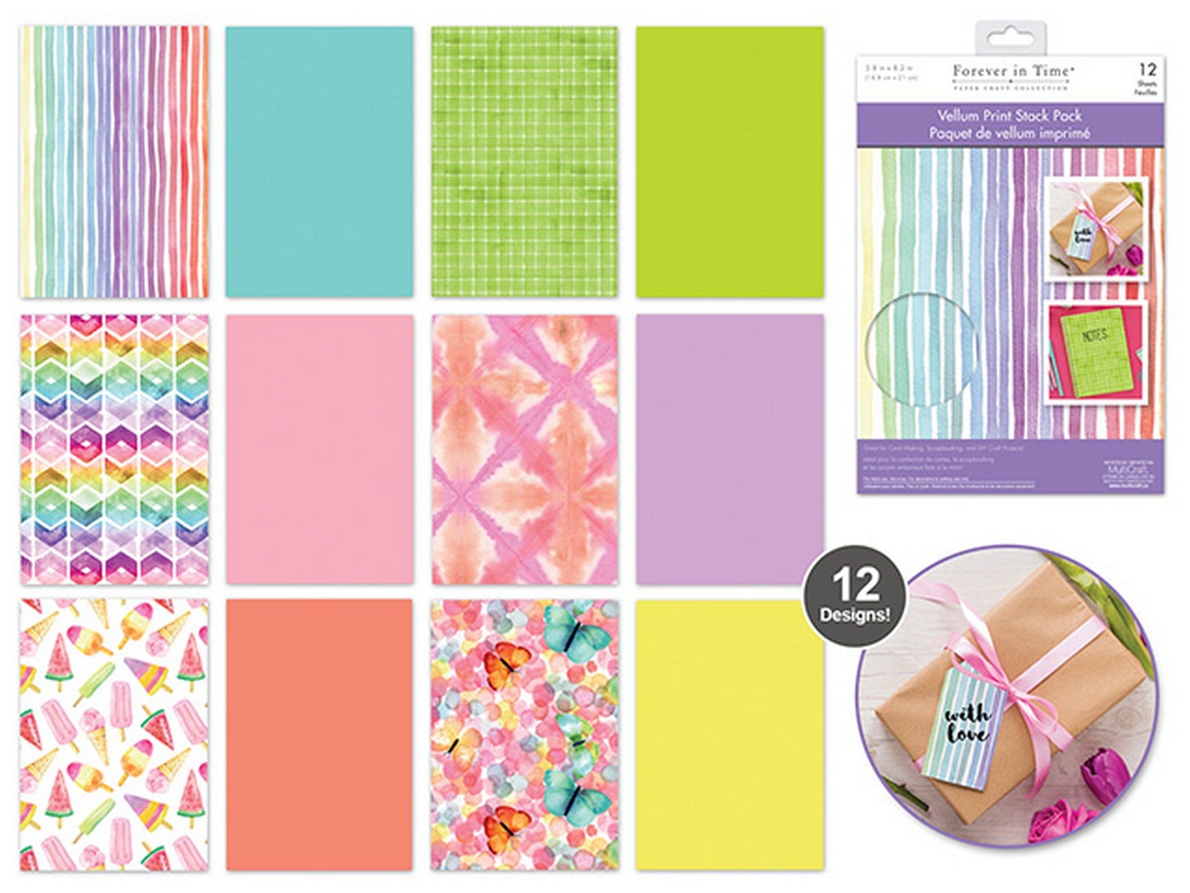 Forever in Time 12 Sheets Vellum Print Stack Pack Technicolor 5.8x8.2in
