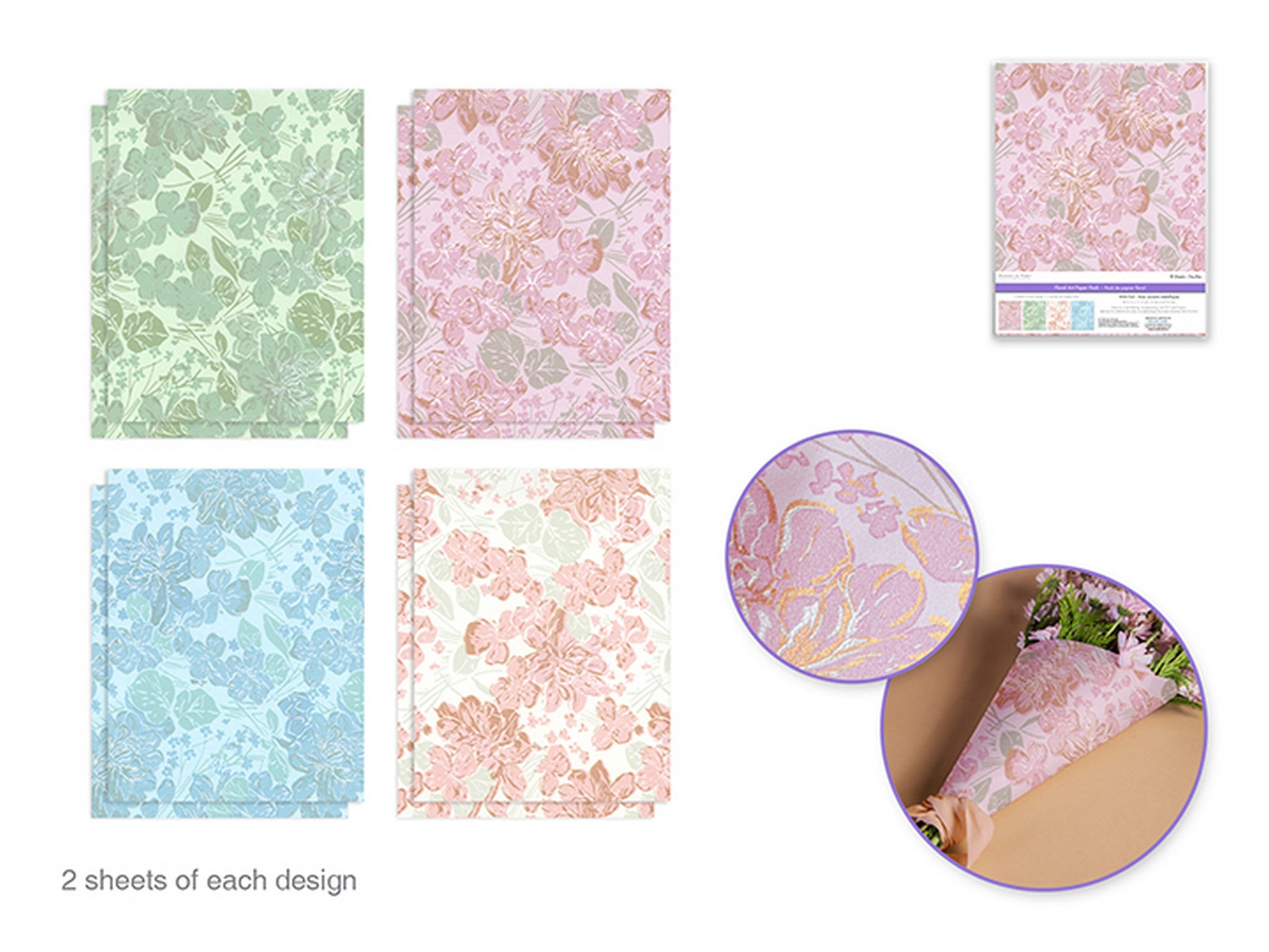 Forever in Time Floral Art Foil Paper A4 8 Sheets - Pastels 8.5x11in 