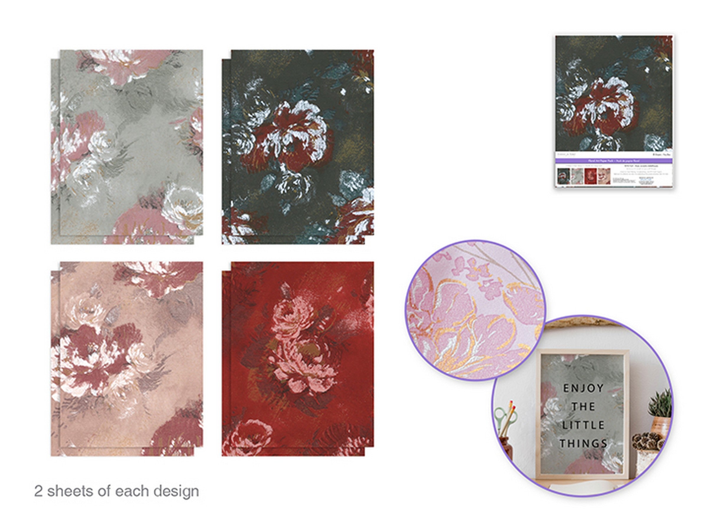 Forever in Time Floral Art Foil Paper A4 8 Sheets - Darks 8.5x11in