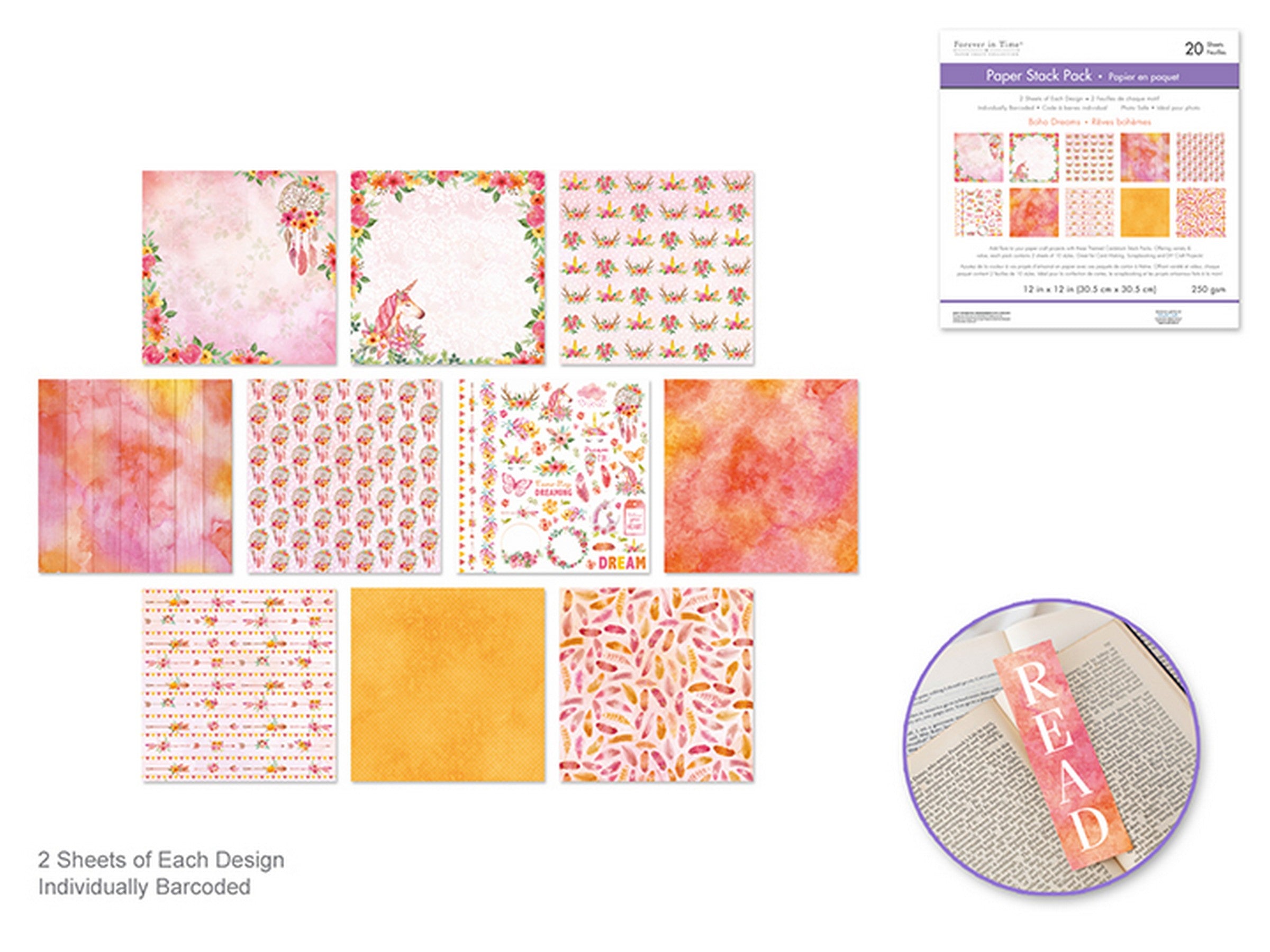 Forever in Time Printed Paper Stack 20 Sheets - Boho Dreams 12x12in 