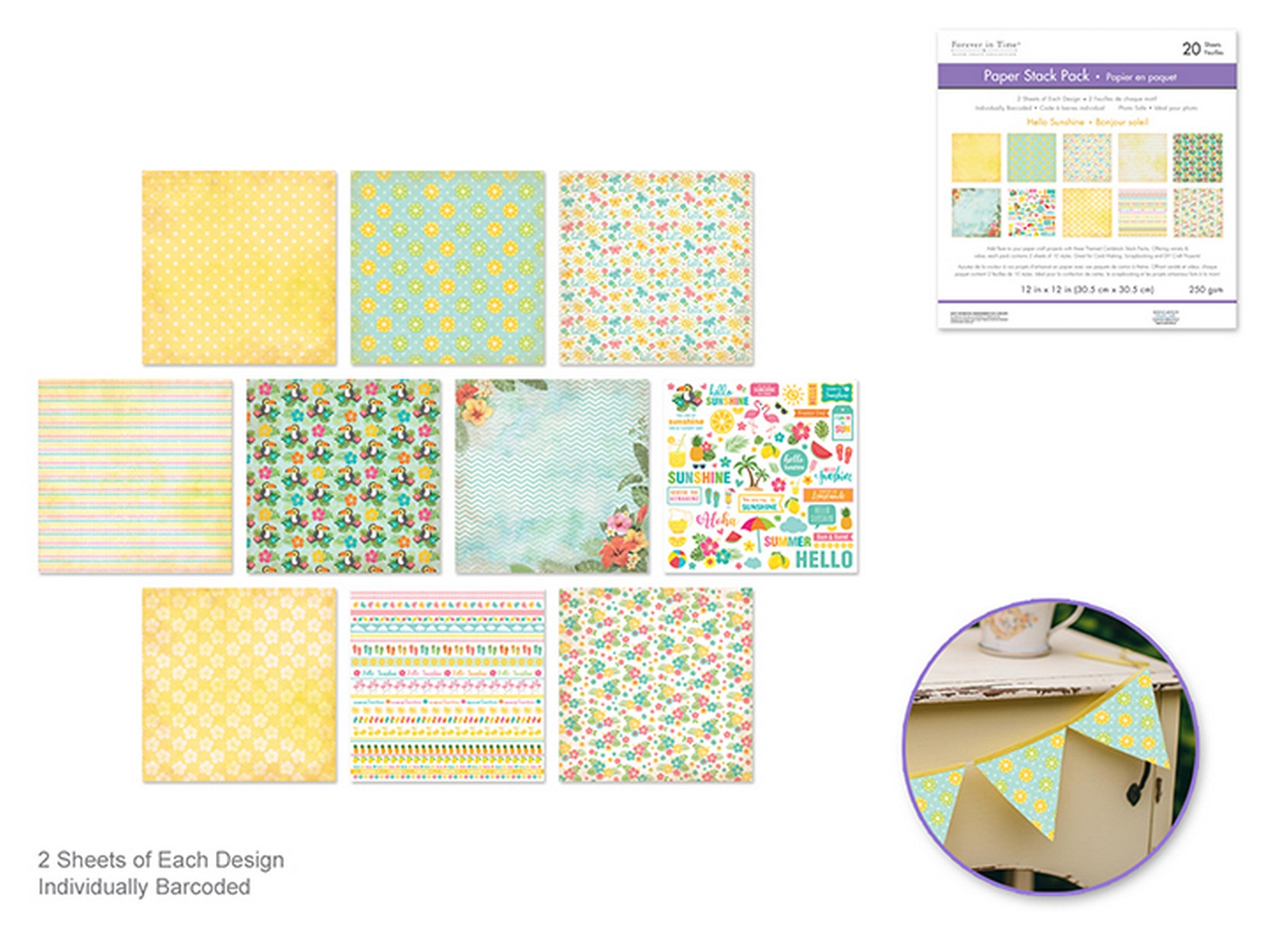 Forever in Time Printed Paper Stack 20 Sheets - Hello Sunshine 12x12in