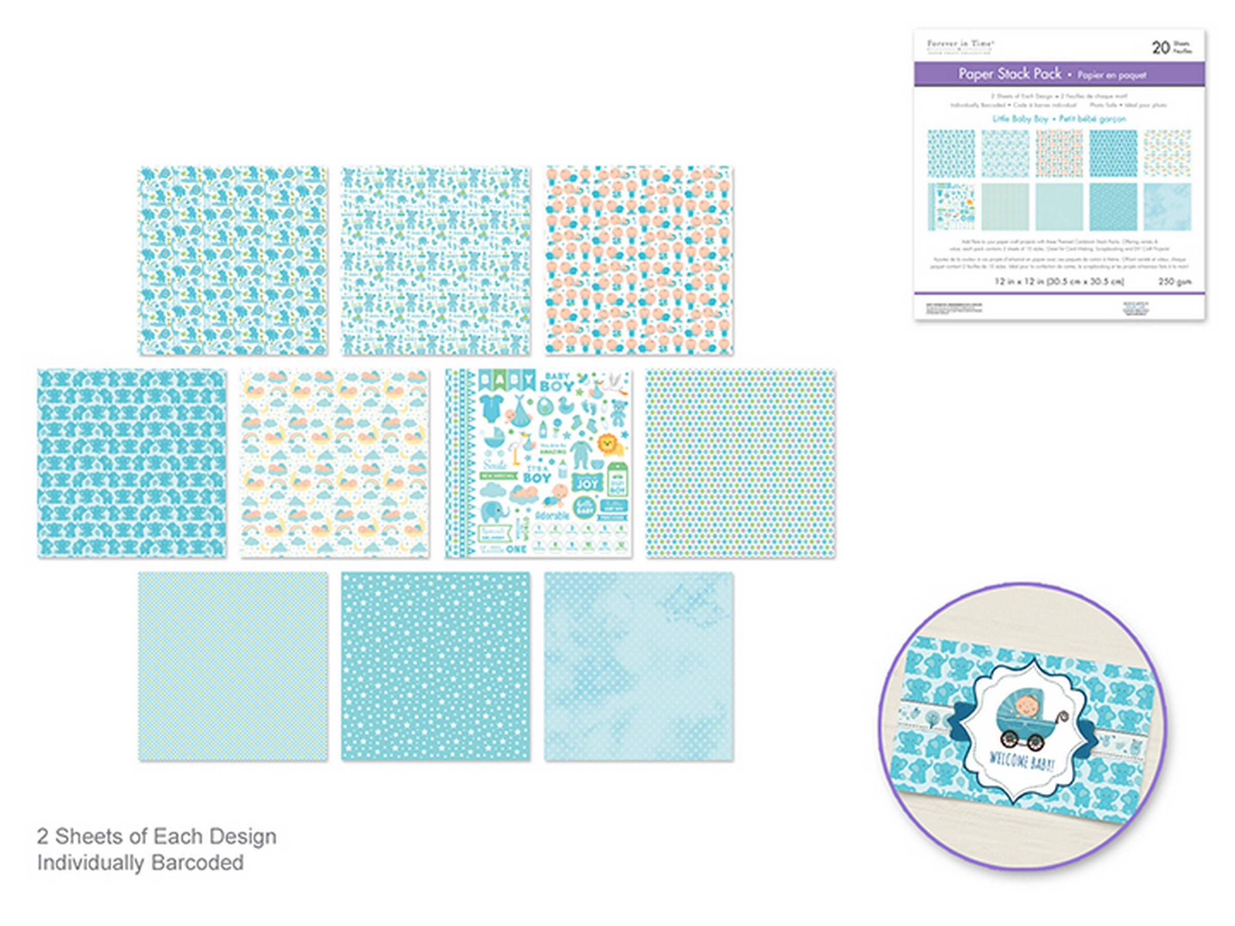 Forever in Time Printed Paper Stack 20 Sheets - Little Baby Boy 12x12in