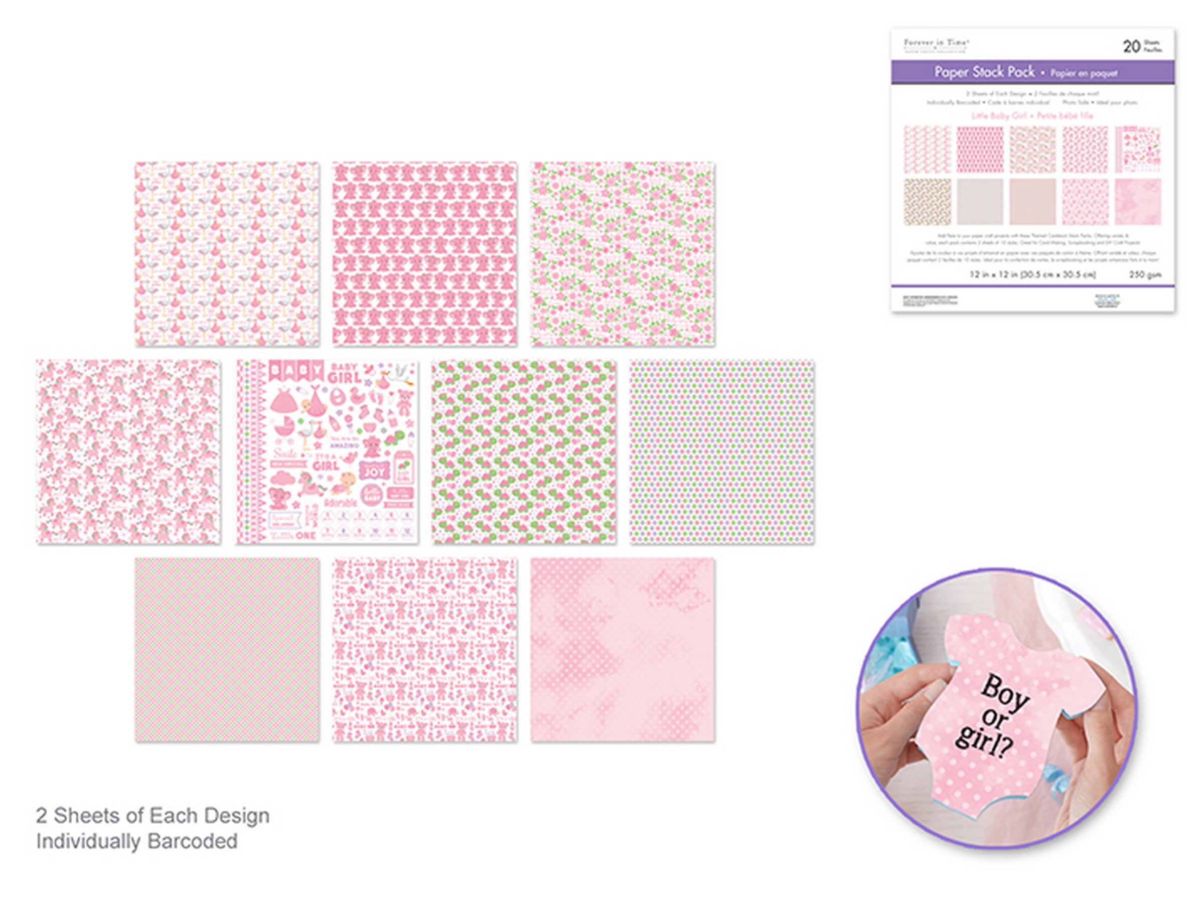 Forever in Time Printed Paper Stack 20 Sheets - Little Baby Girl 12x12in