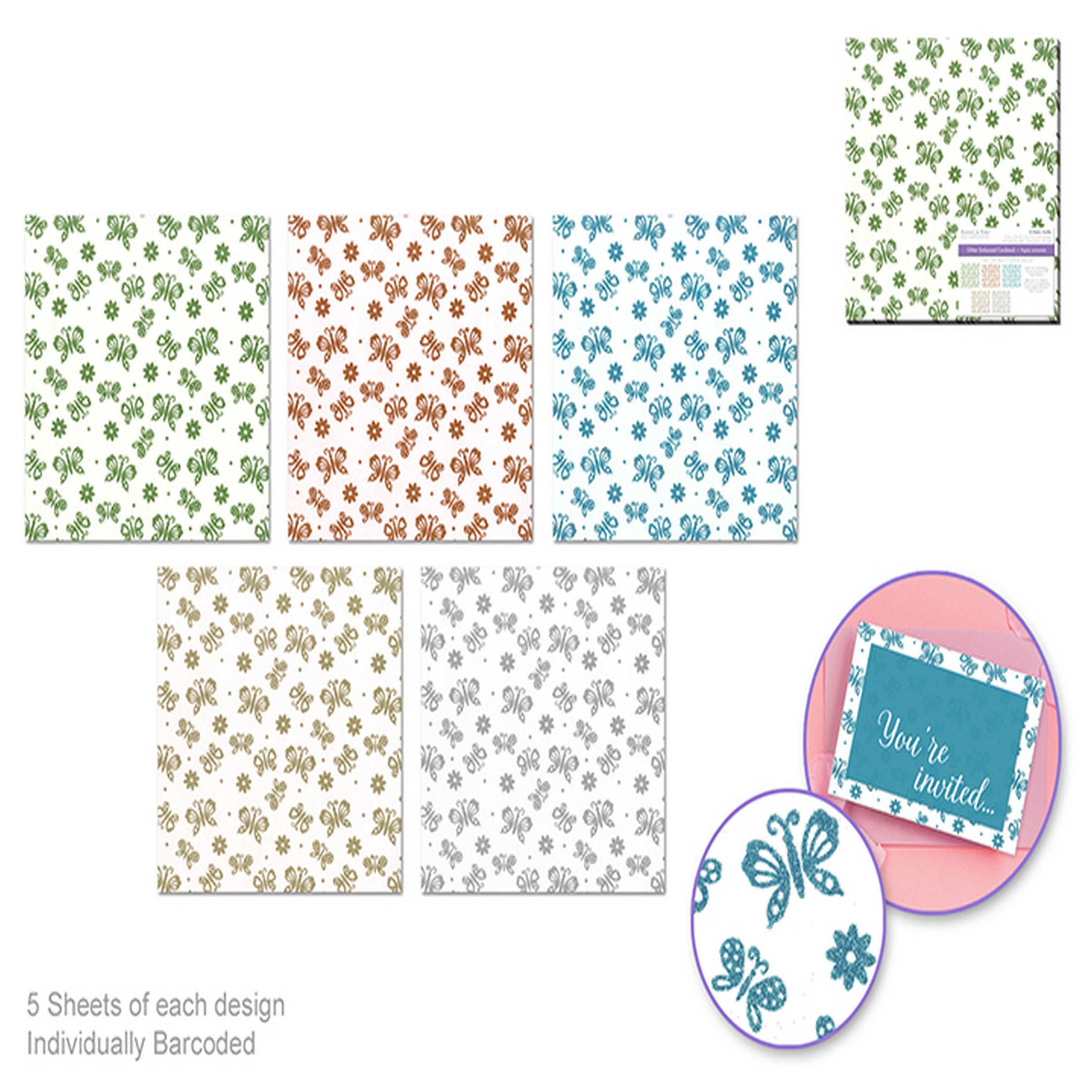 Forever in Time Glitter Cardstock - Butterfly 12x12in VRT - Each sold Separately 