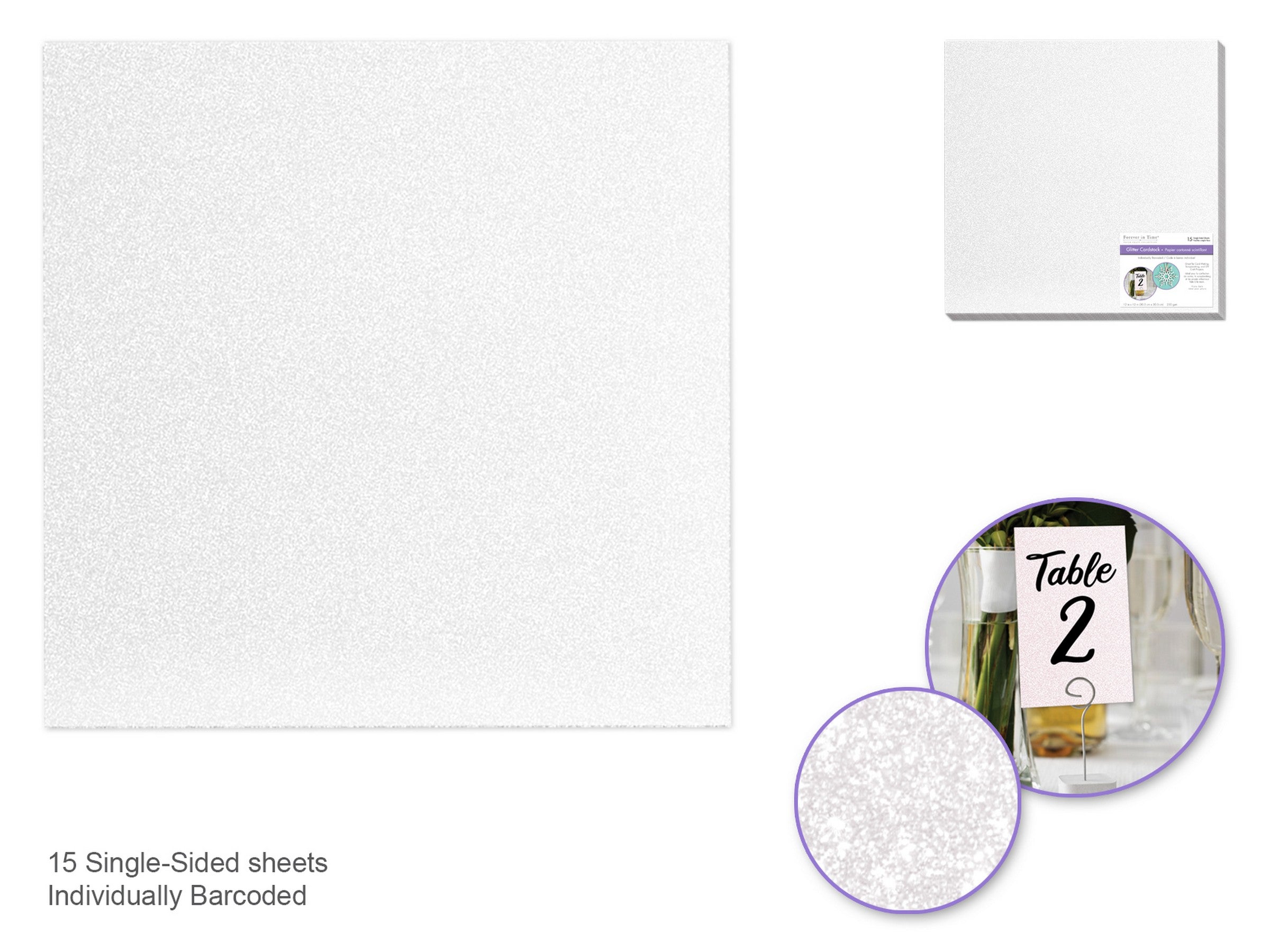 Forever in Time White Glitter Cardstock - Sold Individualy 12x12in