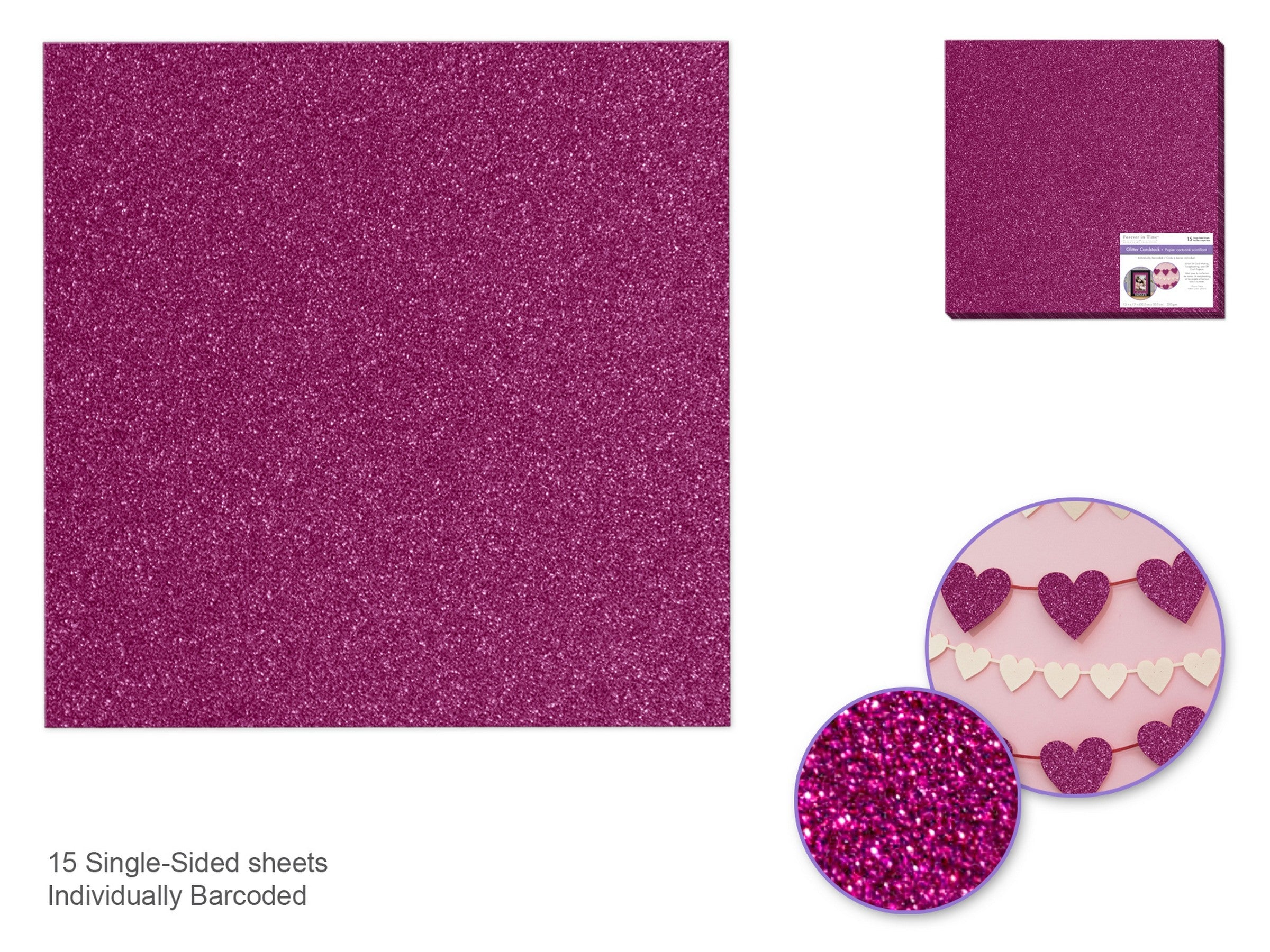 Forever in Time Fuchsia Glitter Cardstock - Sold Individualy 12x12in