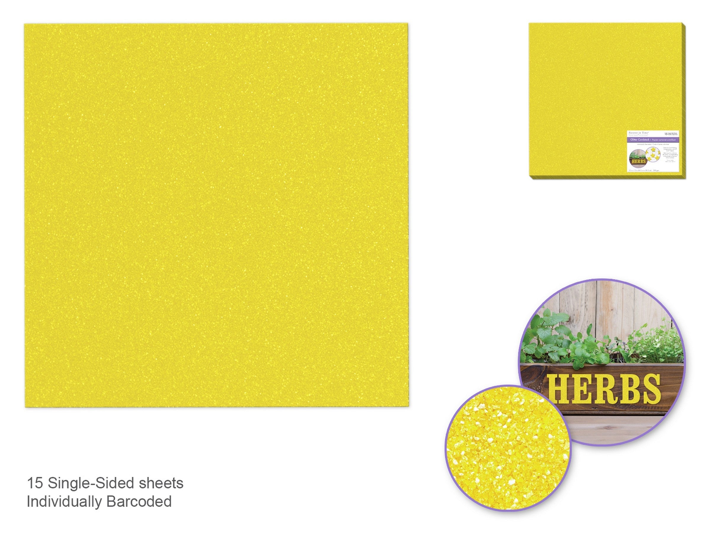 Forever in Time Yellow Glitter Cardstock - Sold Individualy 12x12in
