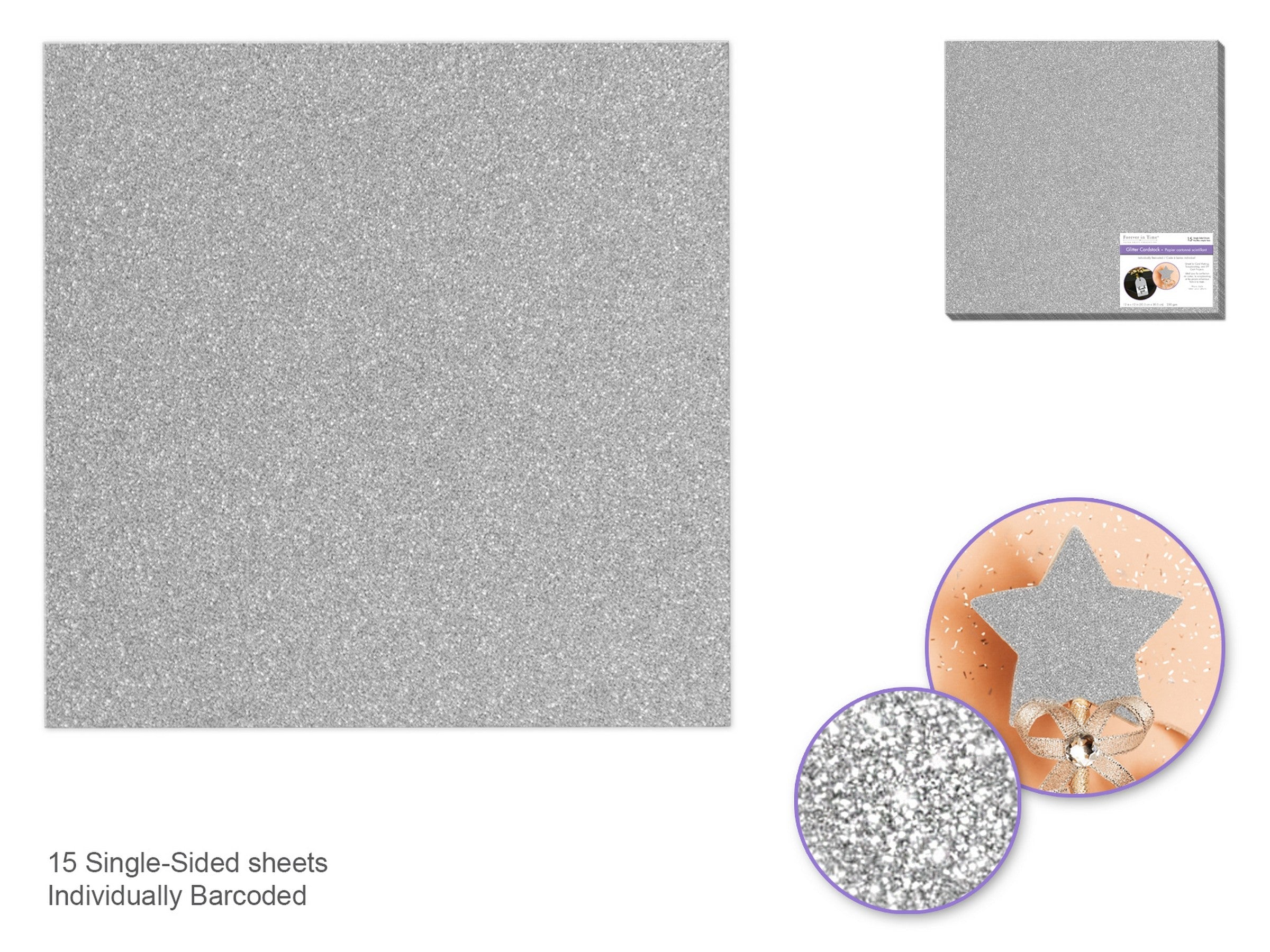 Forever in Time Silver Glitter Cardstock - Sold Individualy 12x12in