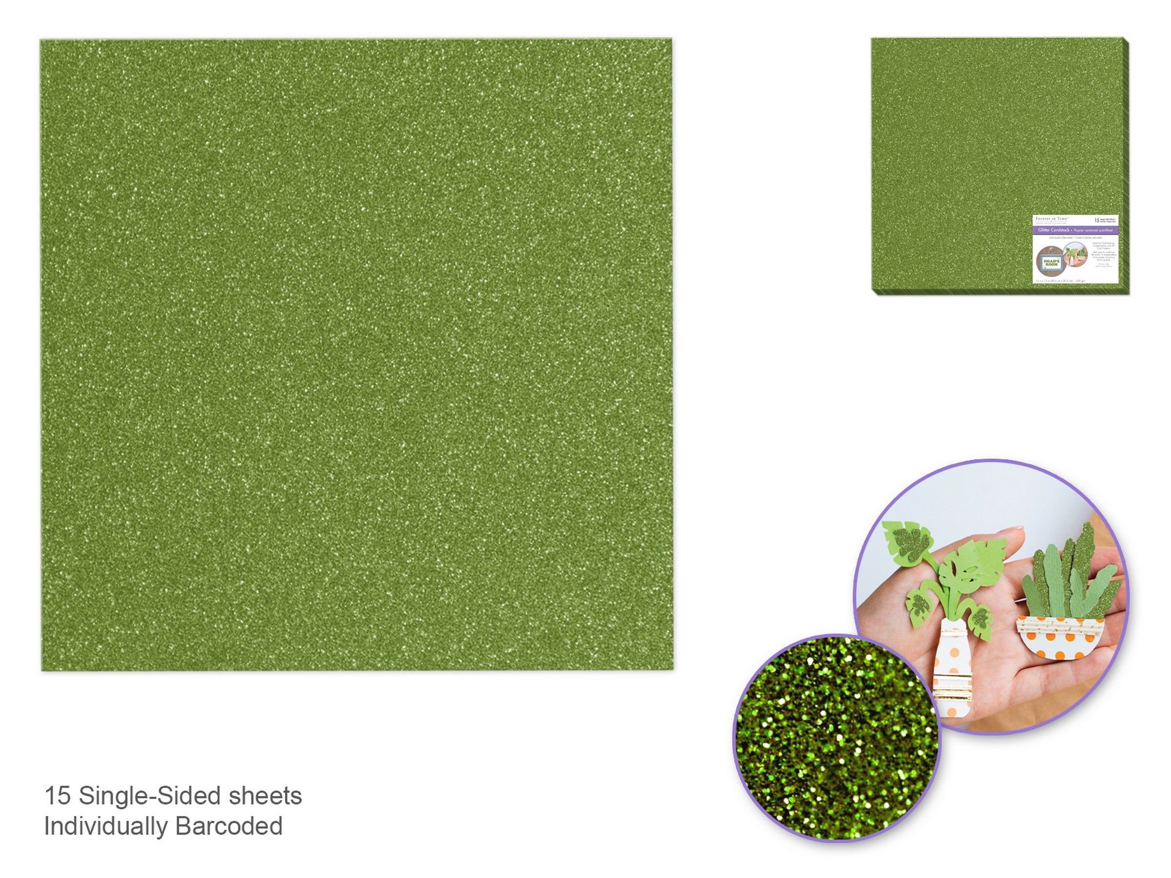 Forever in Time Olive Green Glitter Cardstock - Sold Individualy 12x12in
