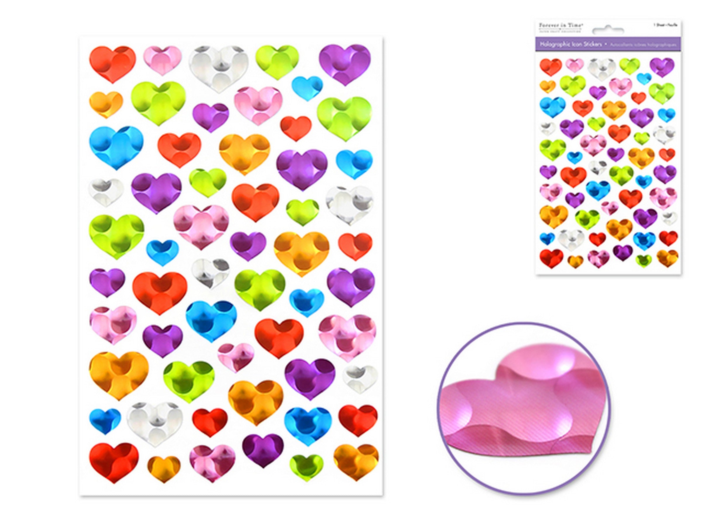 Forever in Time Holographic Icon Stickers Hearts 5.5x8.2in sheet