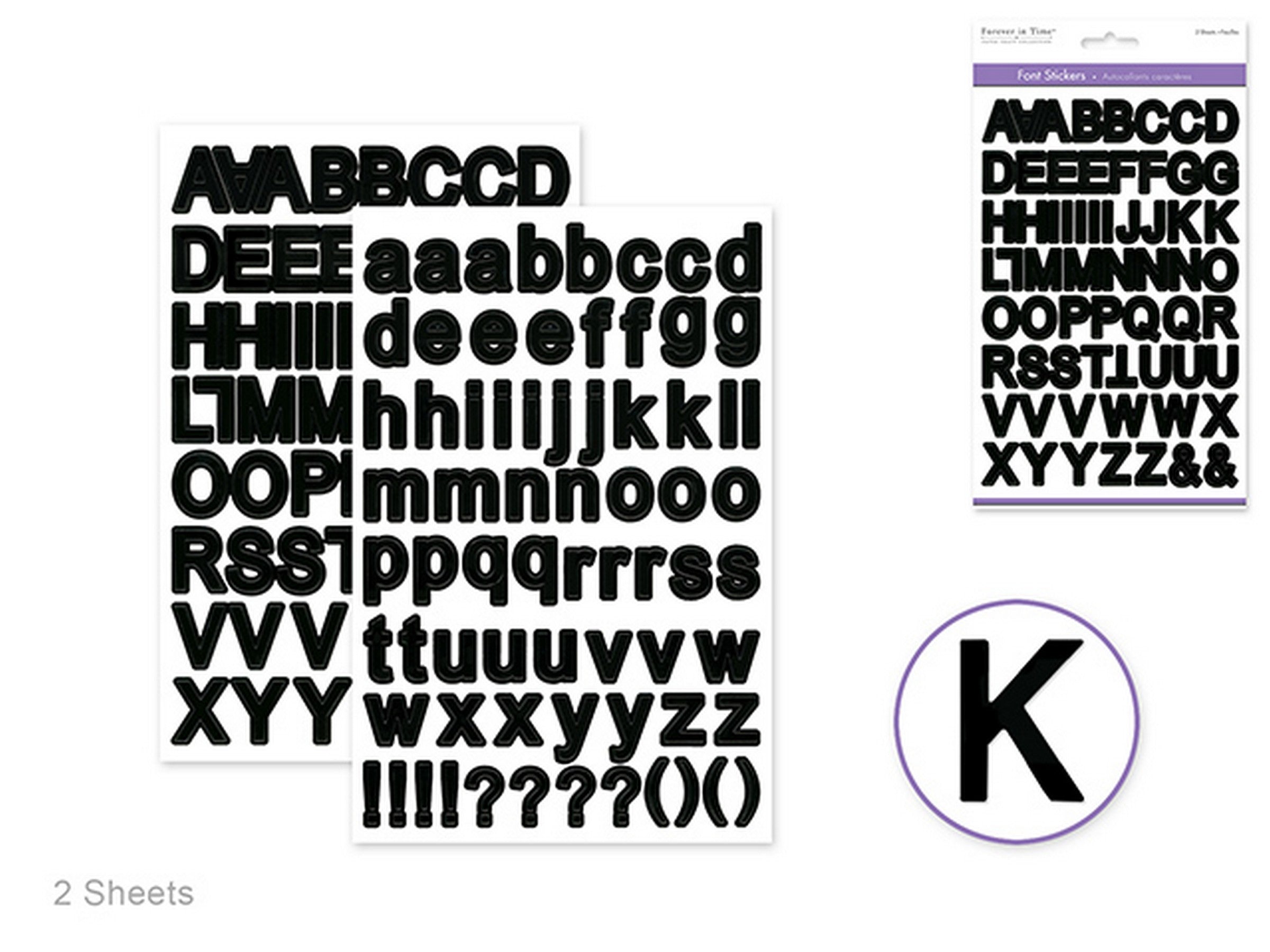 Forever in Time 2 Sheets Font Stickers Black 5.5x8.2in sheet