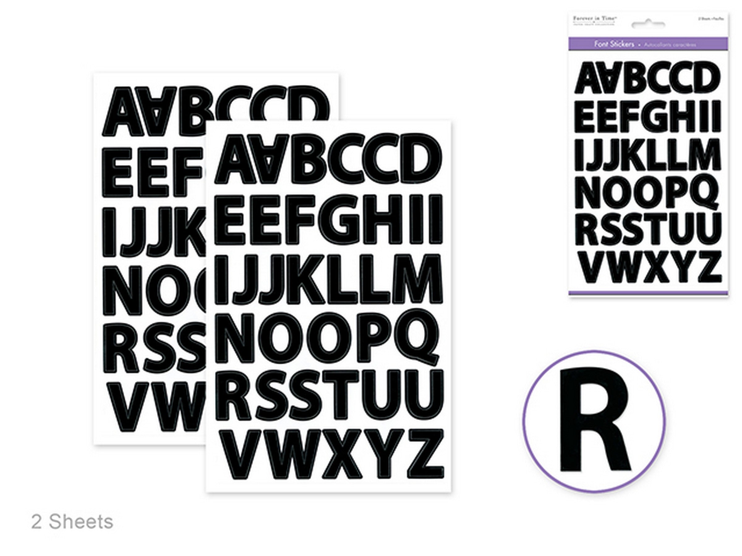 Forever in Time 2 Sheets Font Stickers Black 5.5x8.2in sheet