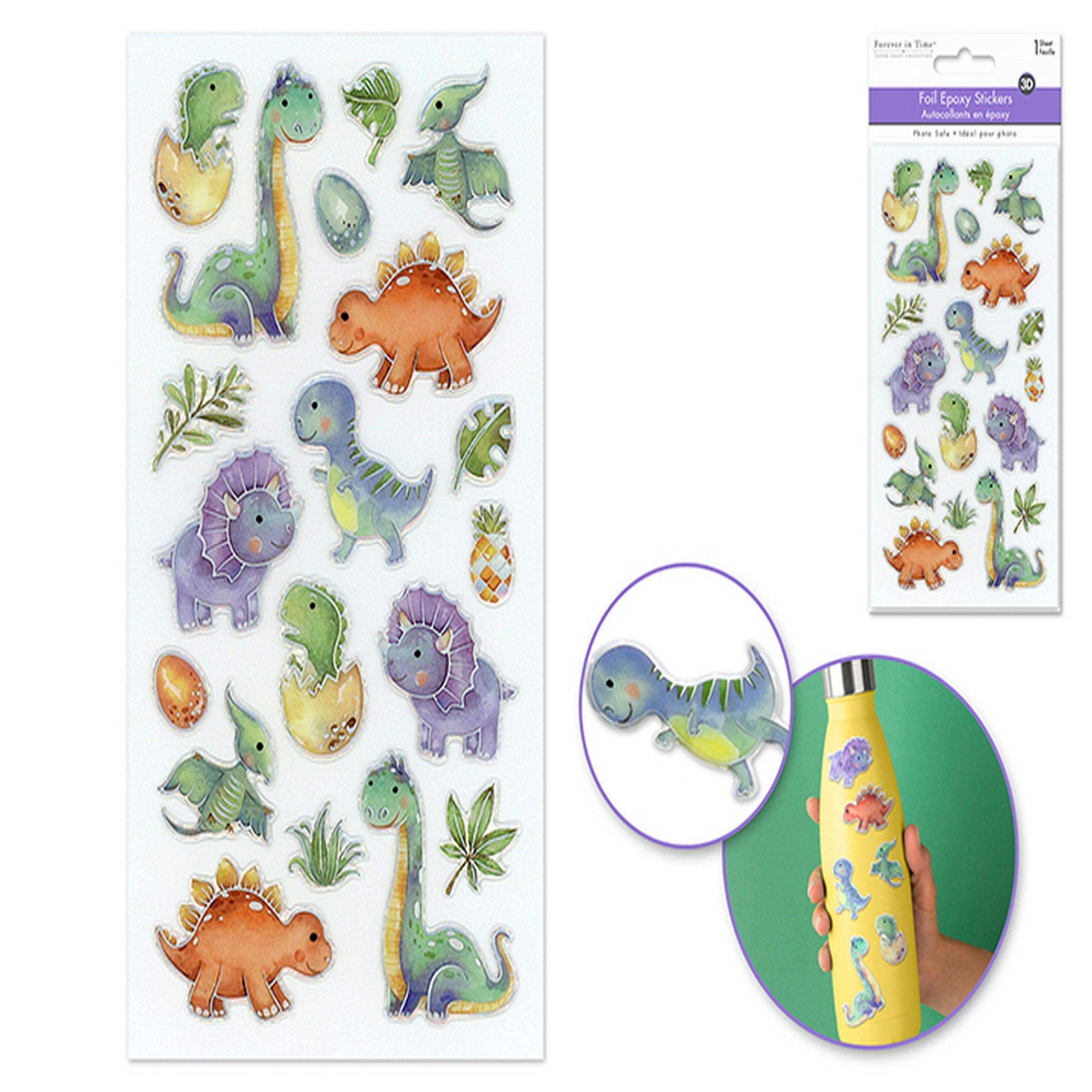 Forever in Time 3D Epoxy Laser Stickers with Foil Effects - Dino  3.7x6.9in
