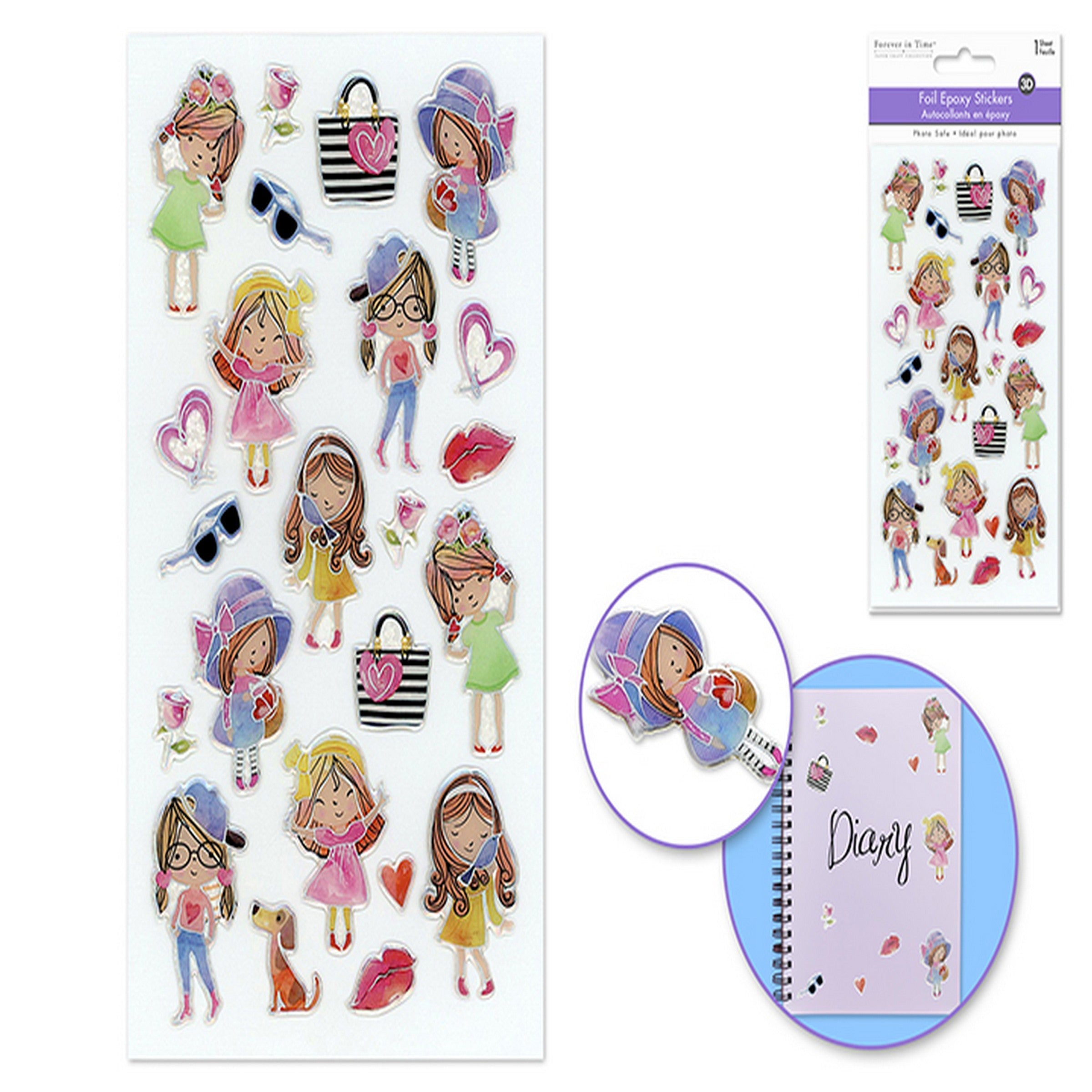 Forever in Time 3D Epoxy Laser Stickers with Foil Effects - Little Miss 3.7x6.9in