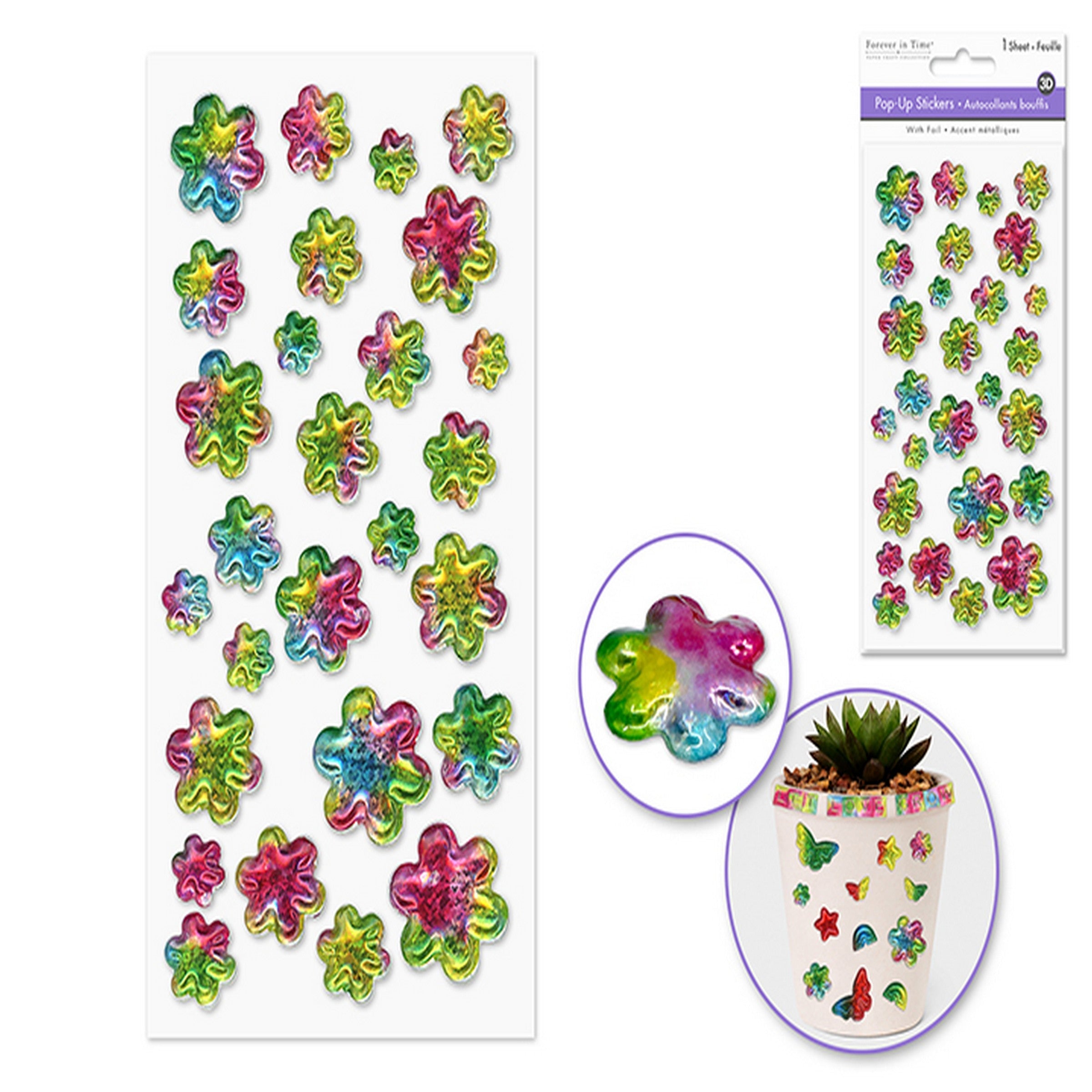 Forever in Time 3D Pop-up Foil Rainbow Effects Stickers - Flower 3.7x6.9in 