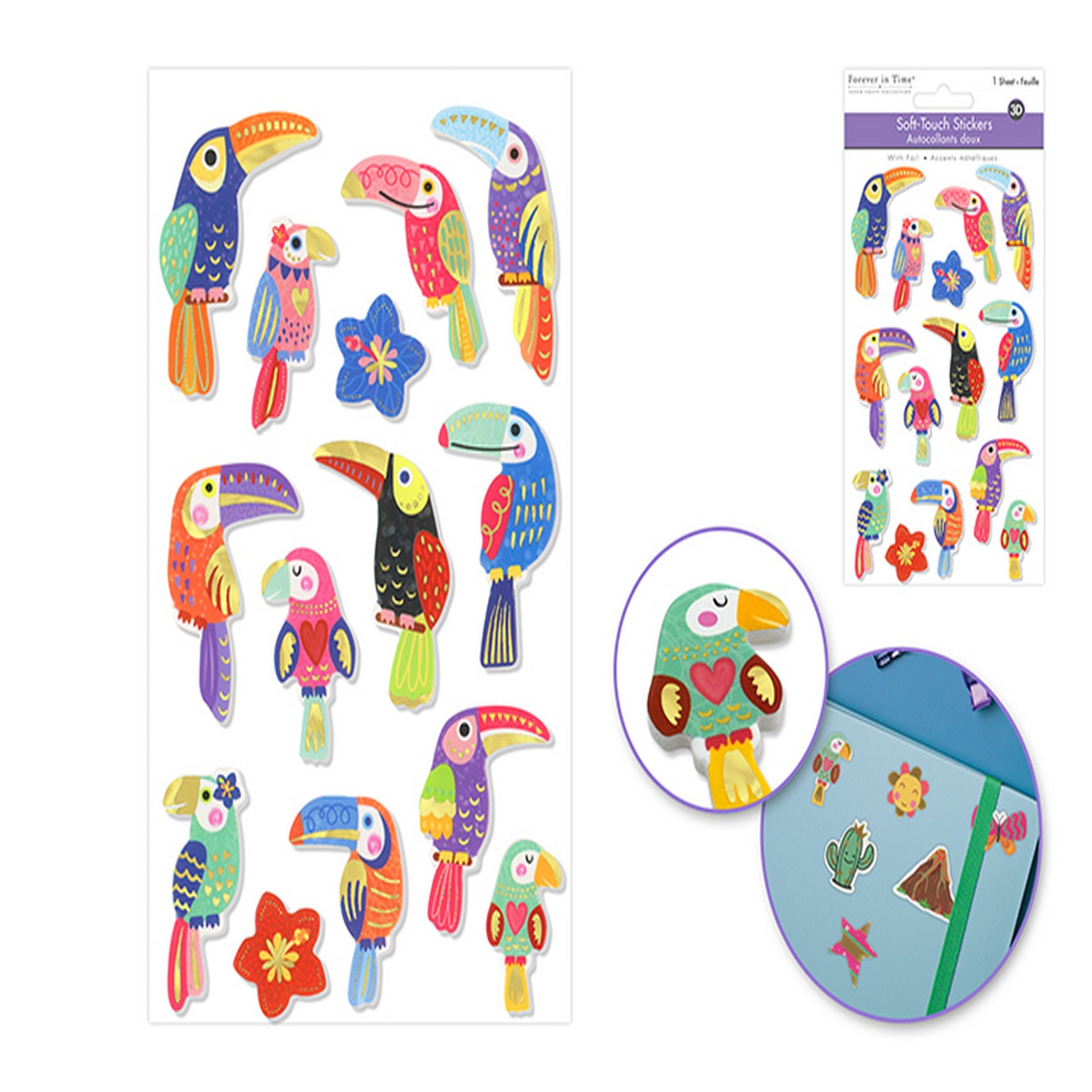Forever in Time 3D Foil Soft-touch Themed Stickers - Toucan 3.9x6.3in