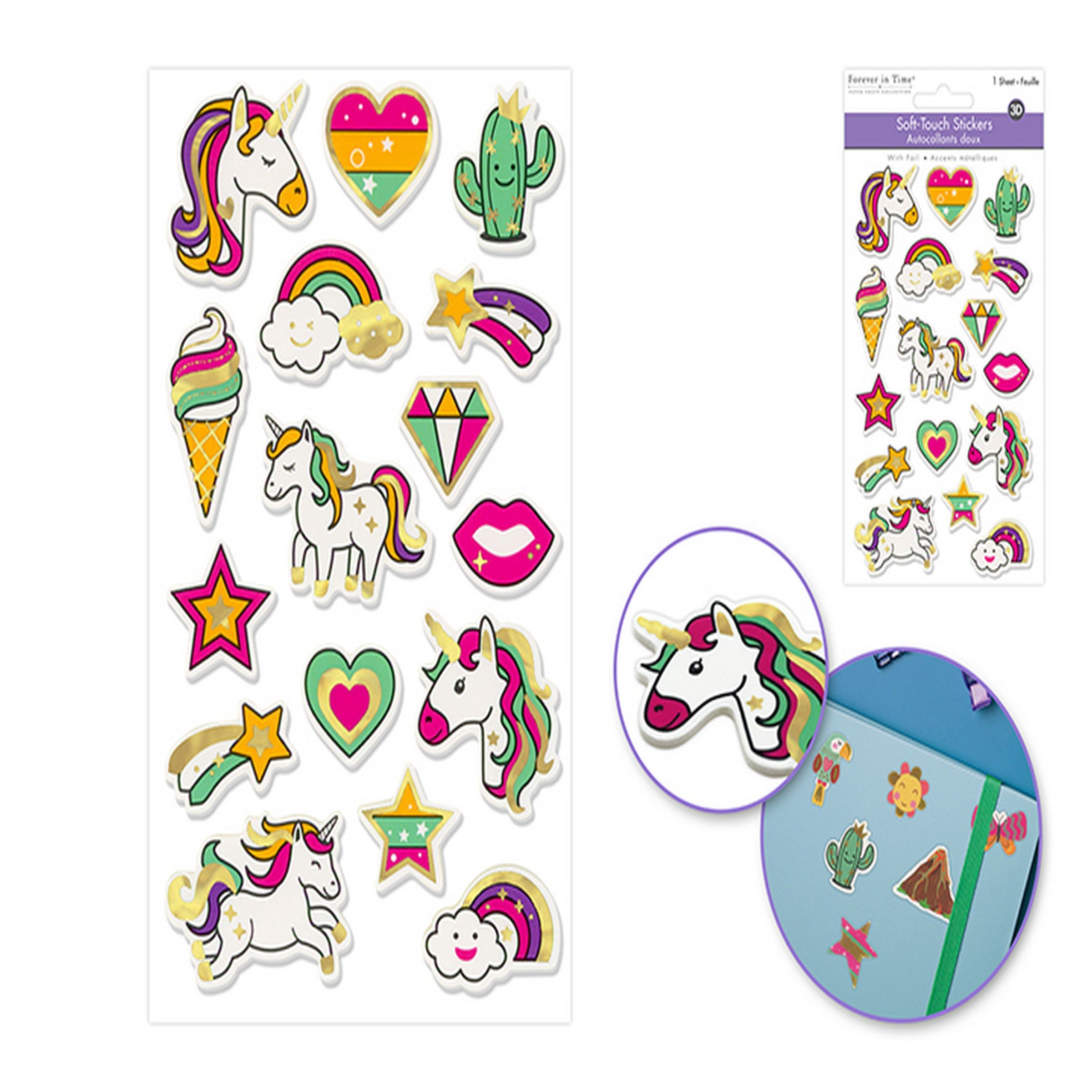 Forever in Time 3D Foil Soft-touch Themed Stickers - Unicorn 3.9x6.3in