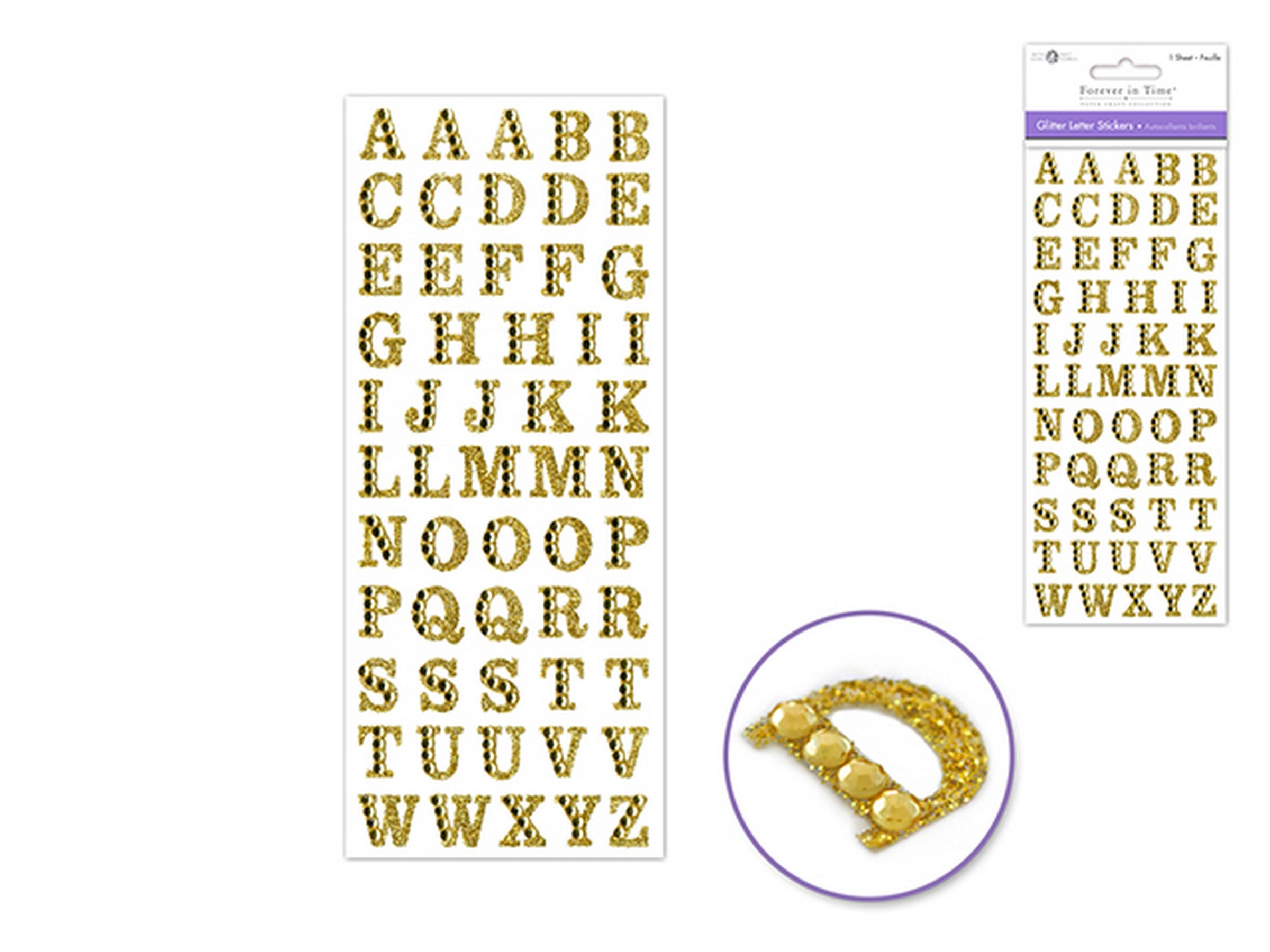Forever in Time Gold Glitter Letter Stickers 3.4x7.8in sheet