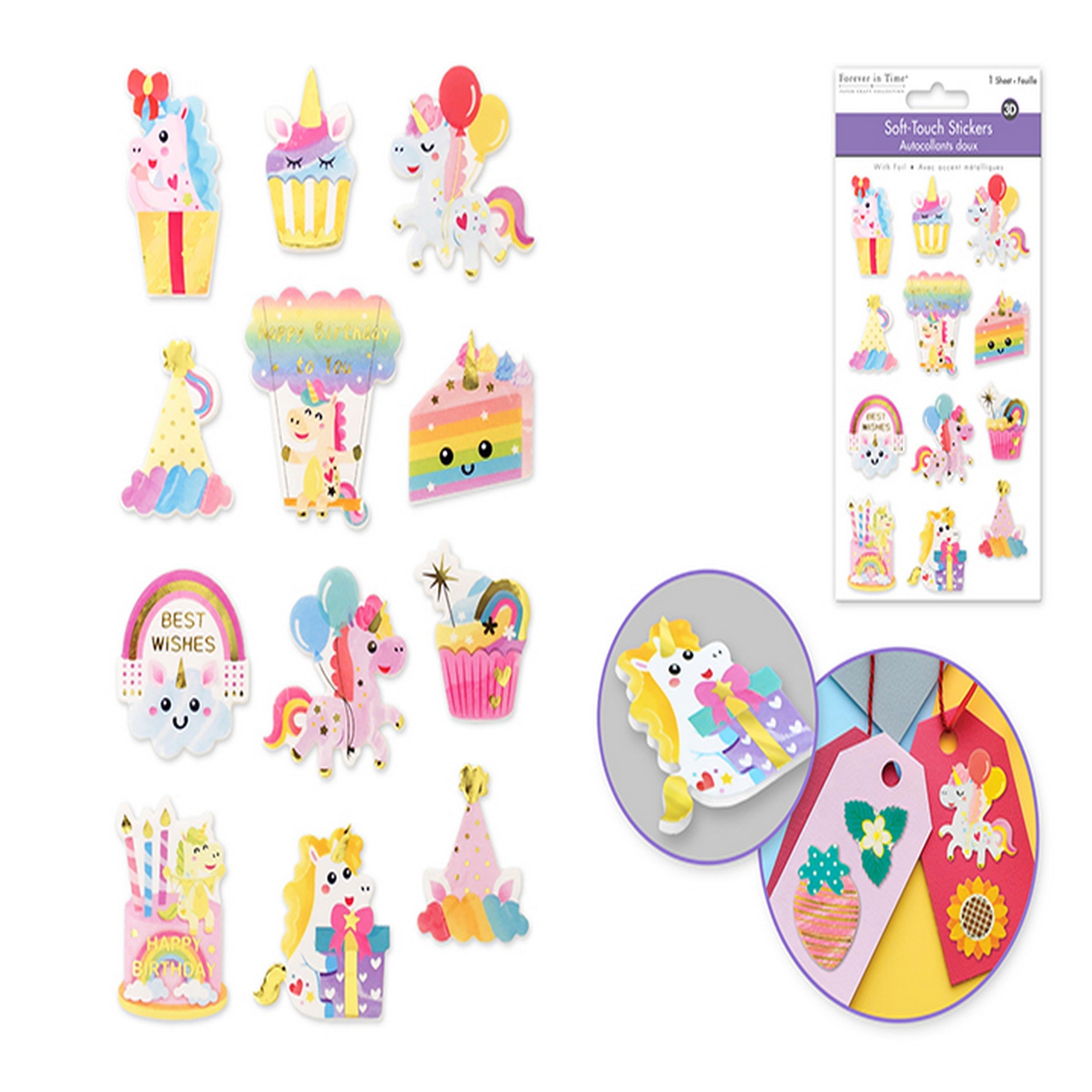 Forever in Time 3D Foam Stickers with Glitter - Unicorn Birthday 3.9x6.3in