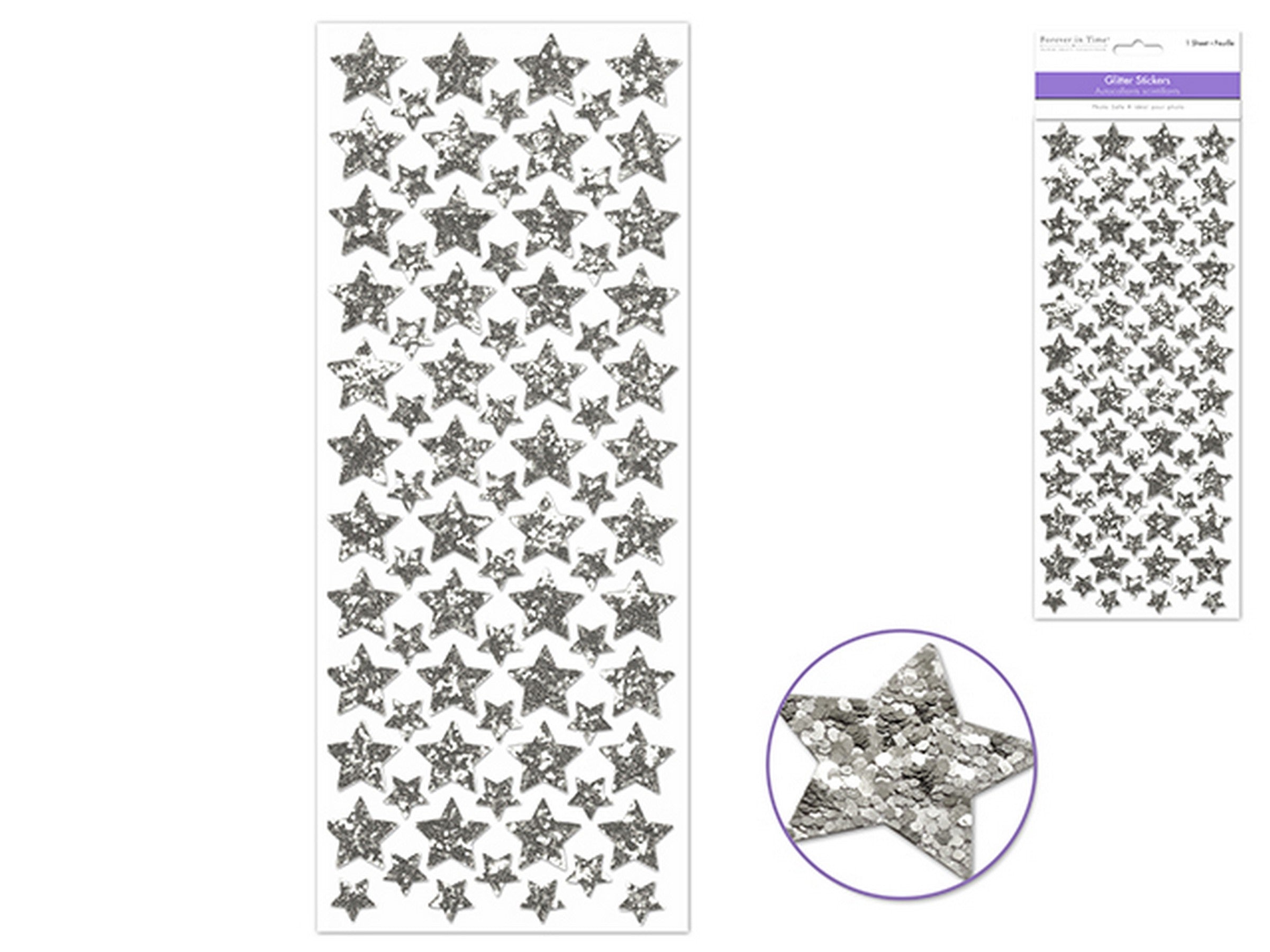 Forever in Time Silver Star Glitter Stickers  12x5in