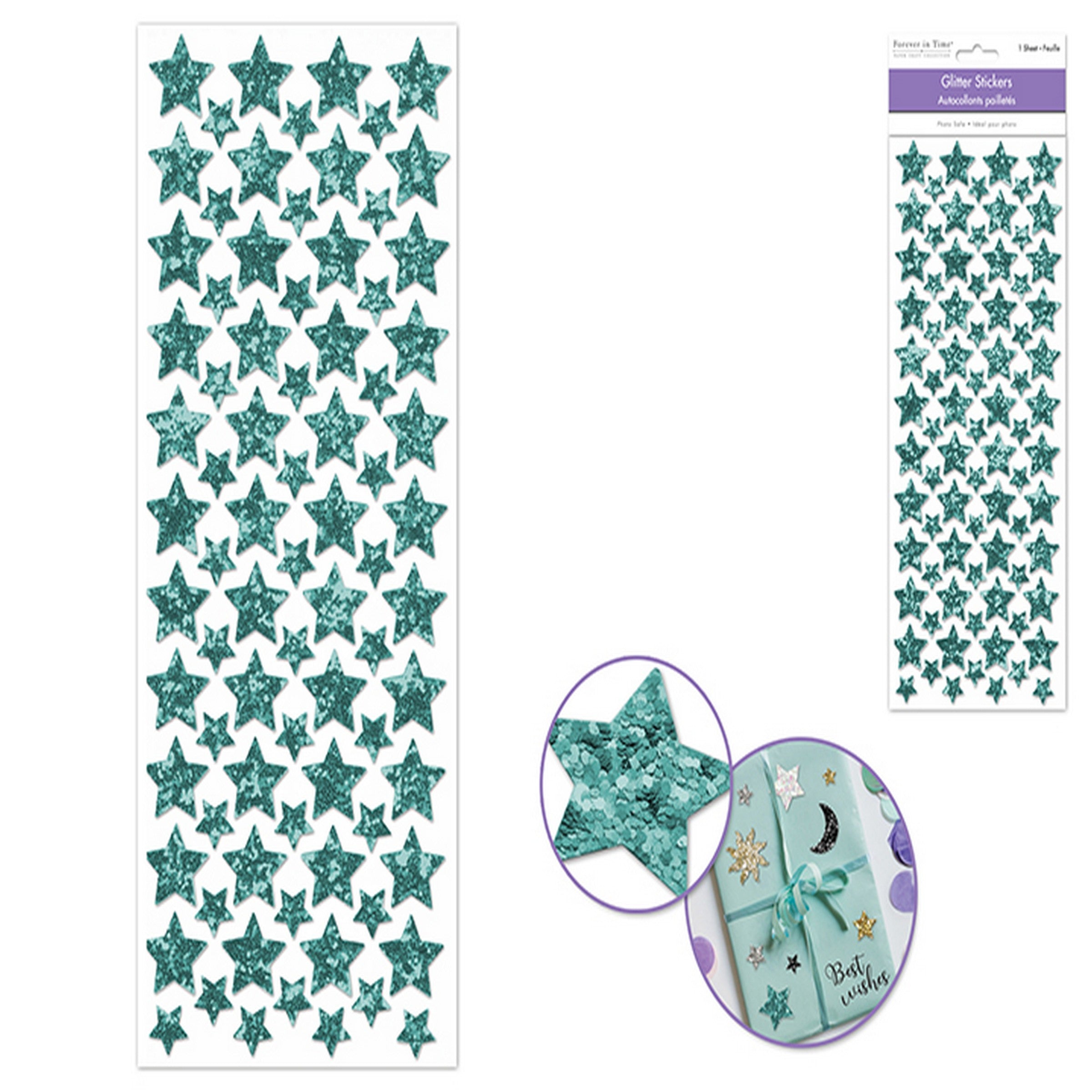 Forever in Time Glitter Stickers - Teal Star 4.9x12in