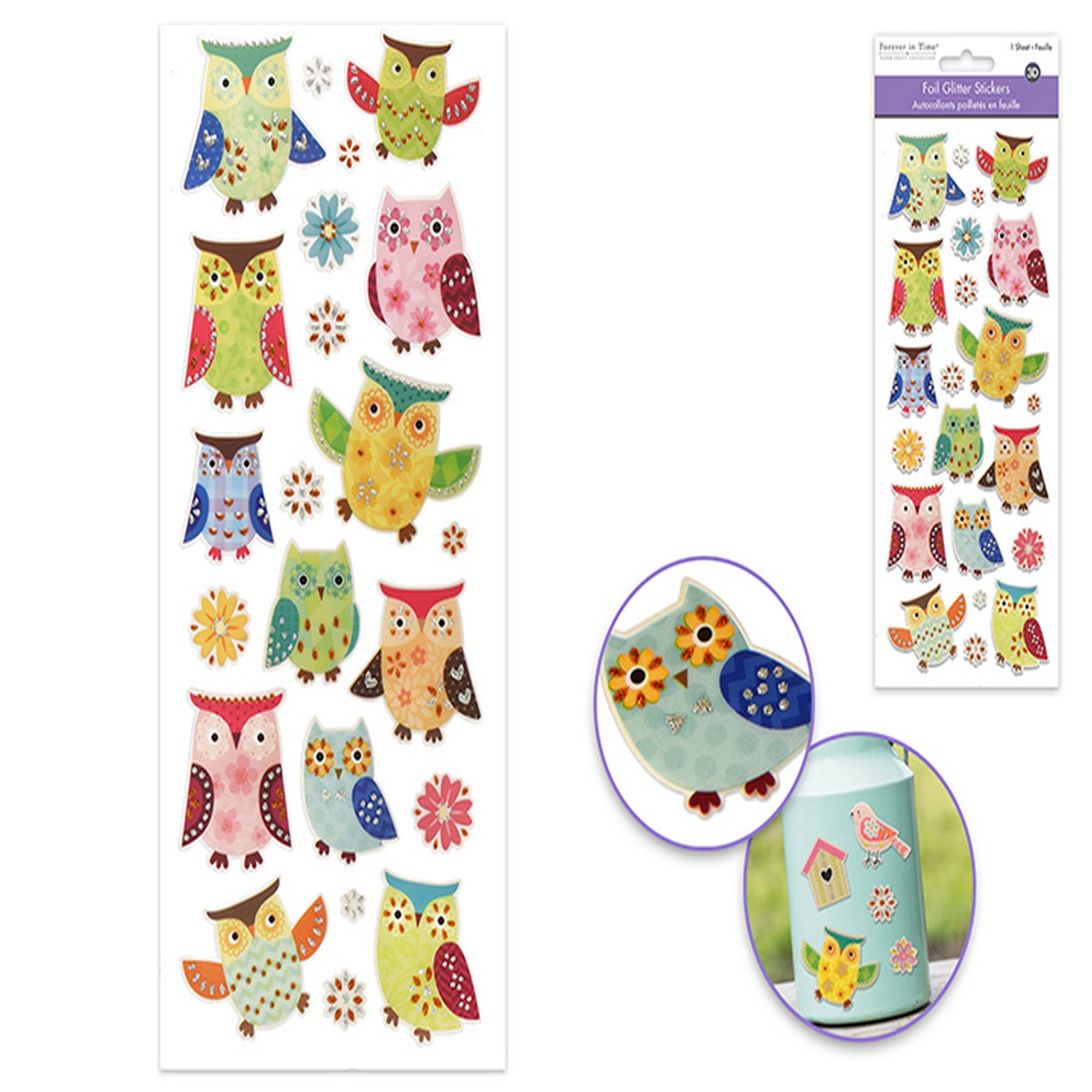 Forever in Time Glitter Fancy Stickers - Owls 3.9x9in