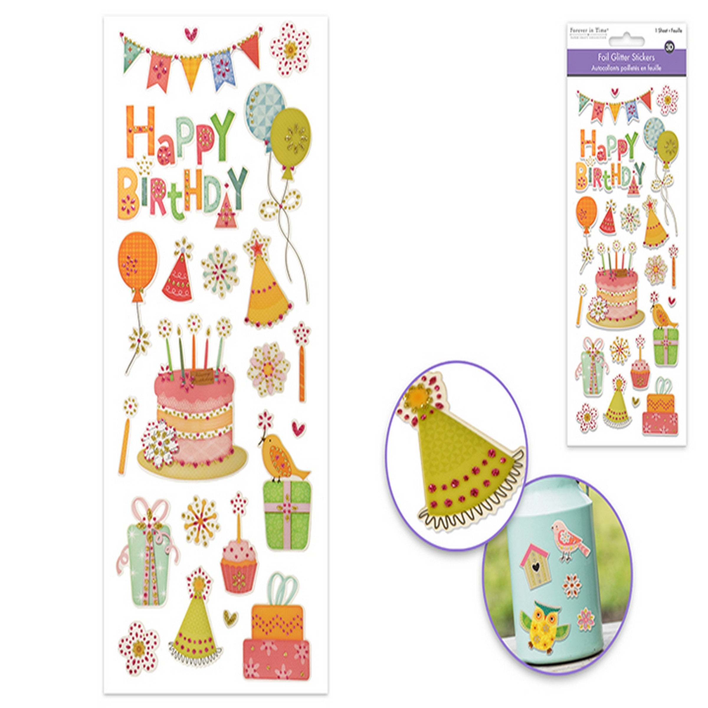 Forever in Time Glitter Fancy Stickers - Happy Birthday 3.9x9in