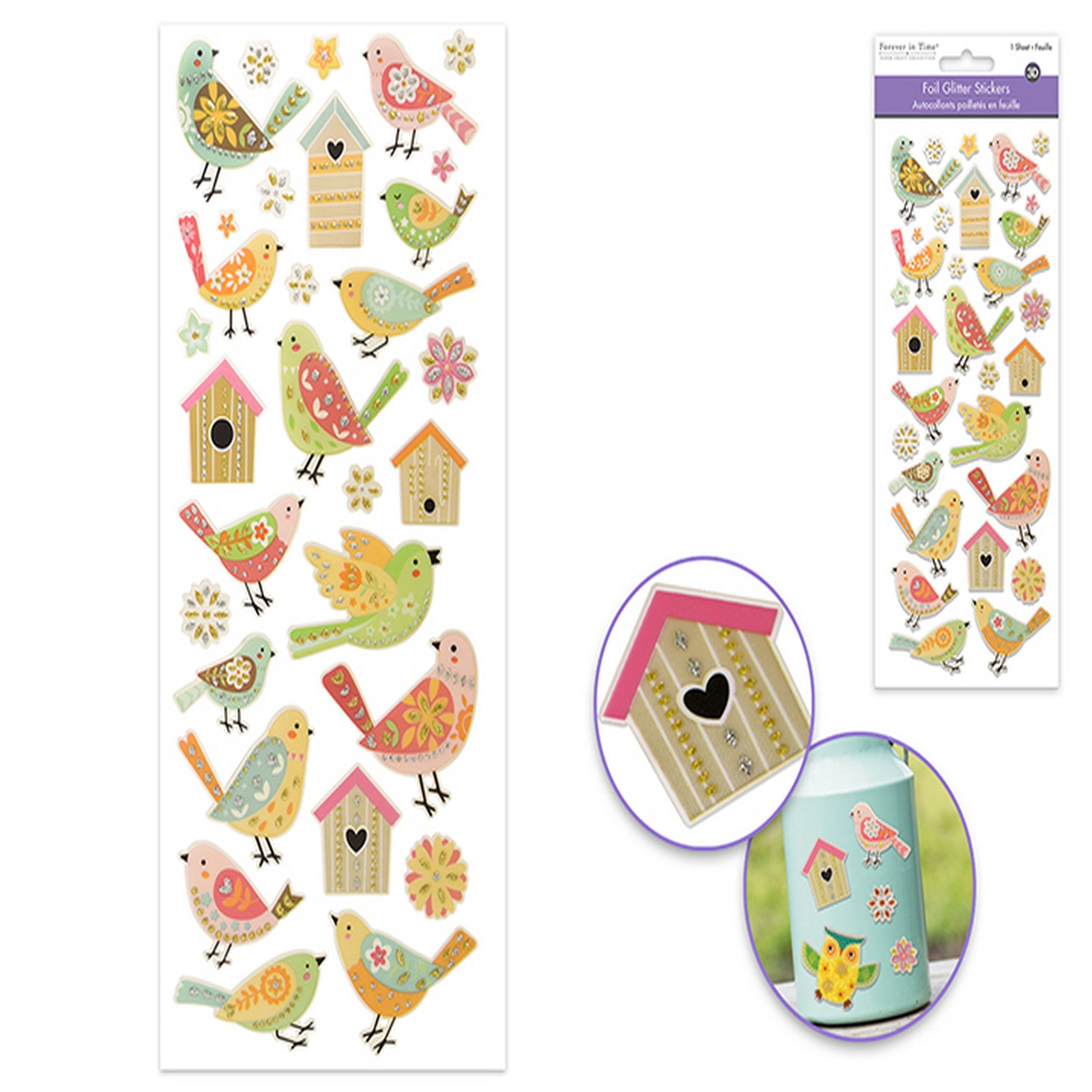 Forever in Time Glitter Fancy Stickers - Birds 3.9x9in