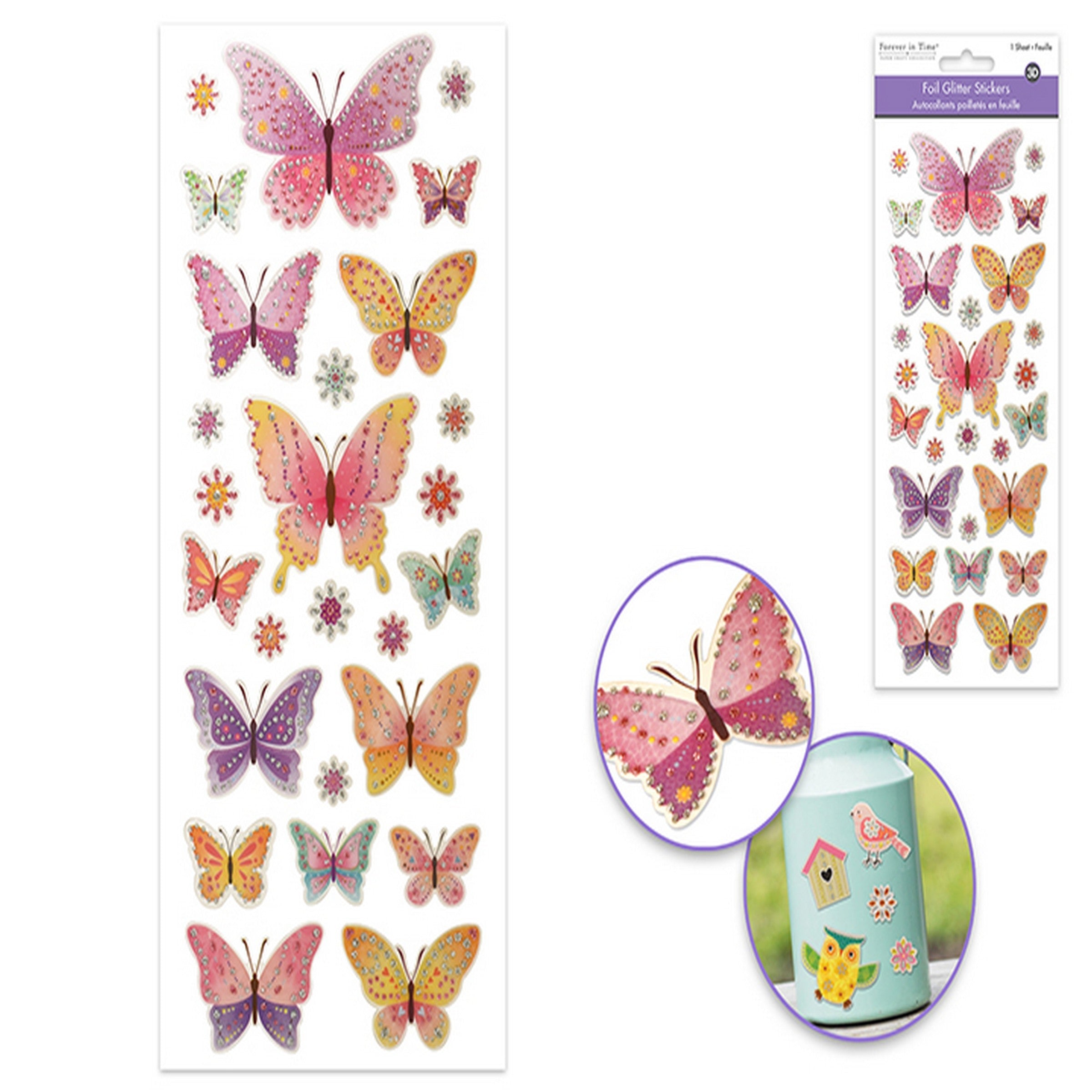 Forever in Time Glitter Fancy Stickers - Butterflies 3.9x9in