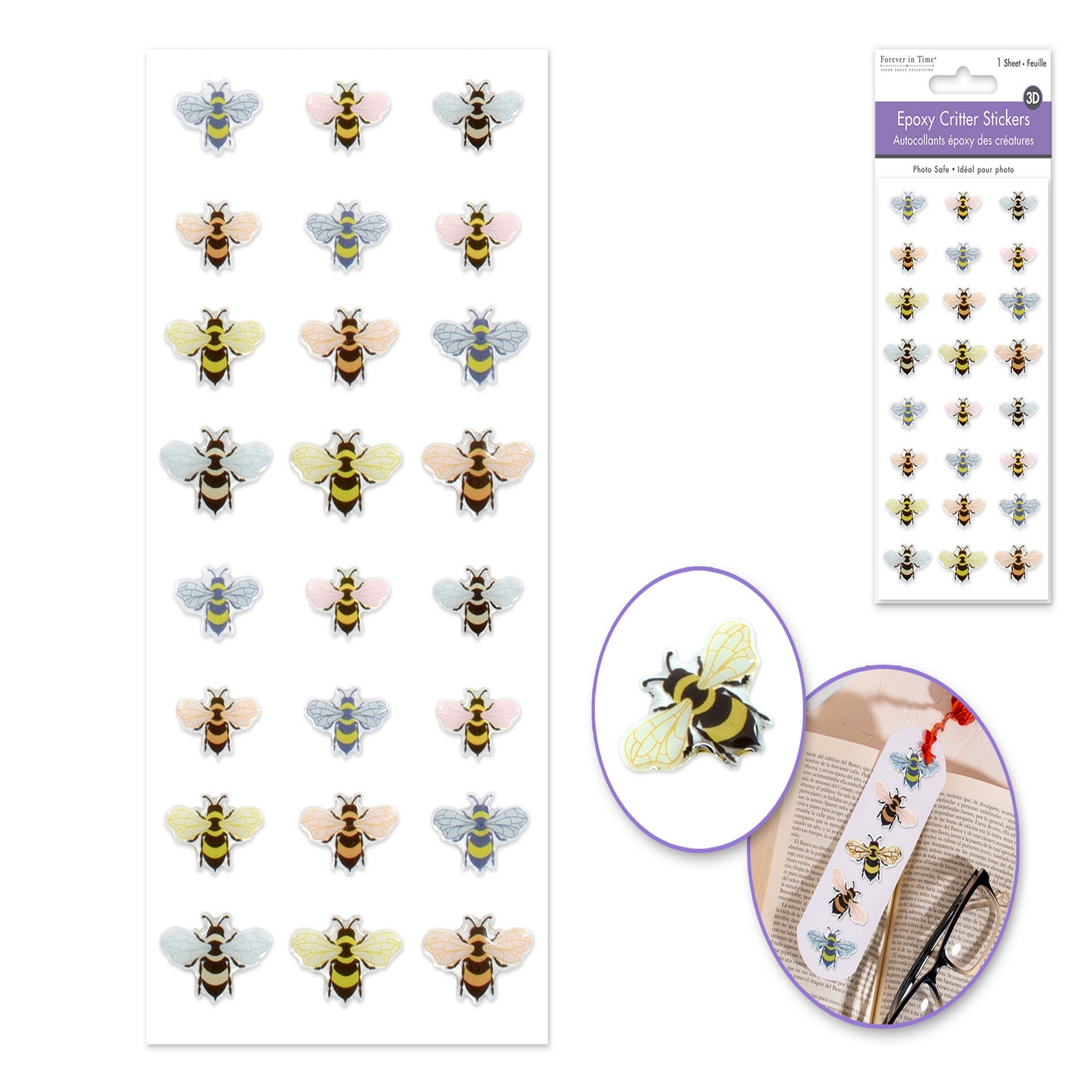Forever in Time 3D Mini Epoxy Stickers - Pastel Mix Bumble Bee 2.9x5.5in