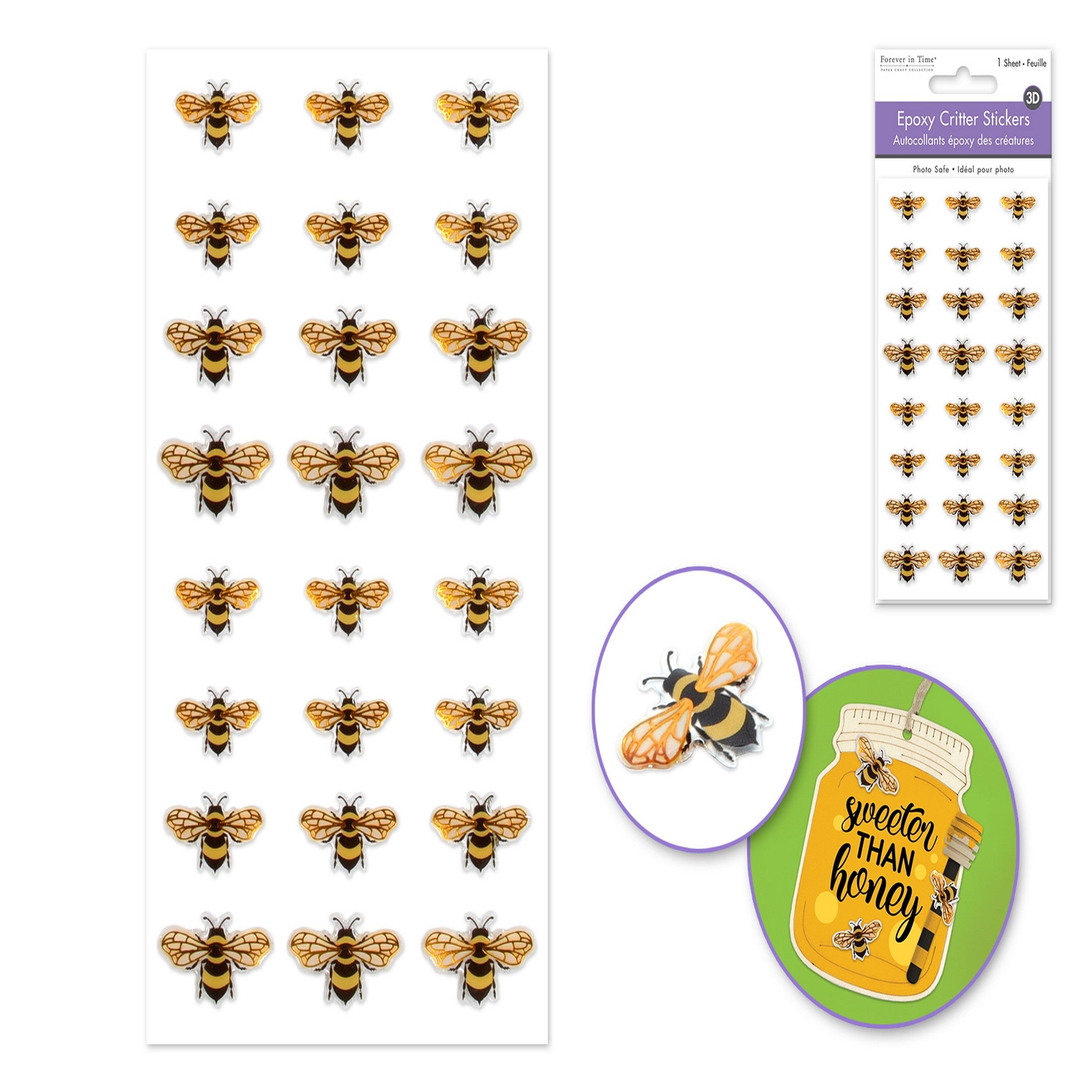 Forever in Time 3D Mini Epoxy Stickers - Gold Foil Wings Bumble Bee 2.9x5.5in