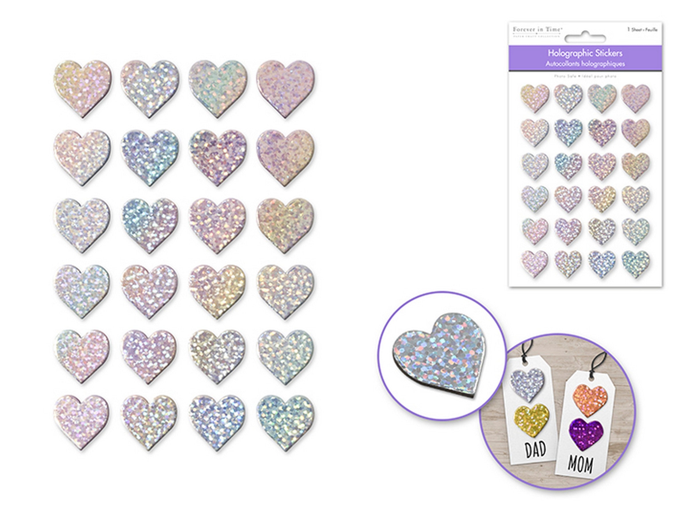 Forever in Time 3D Holographic Heart Stickers - Silver 7.8x7.8in