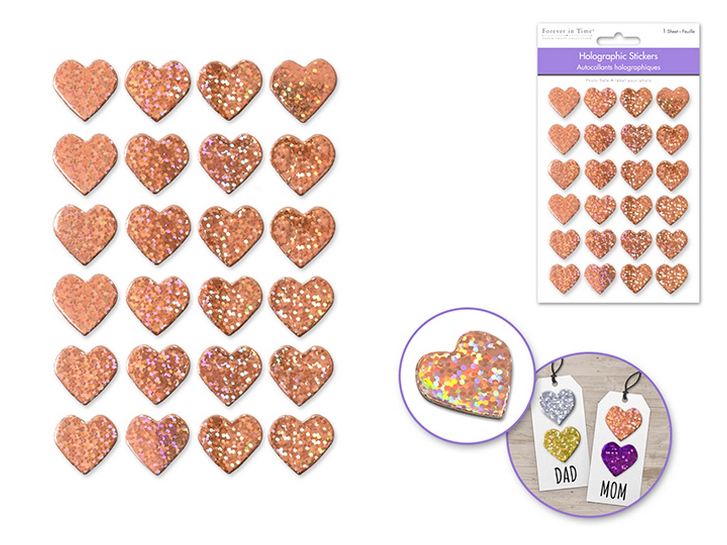 Forever in Time 3D Holographic Heart Stickers - Pink 7.8x7.8in