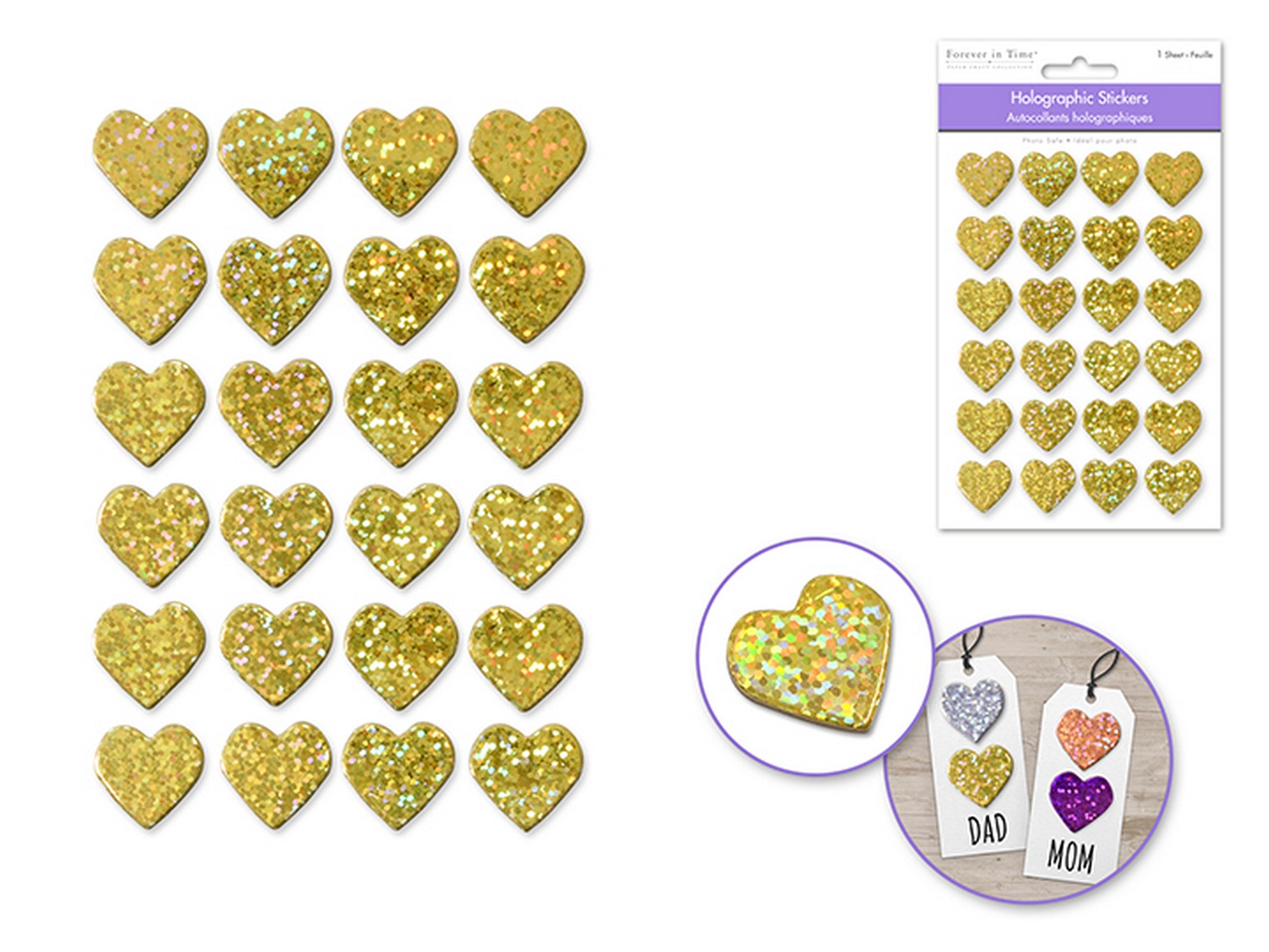 Forever in Time 3D Holographic Heart Stickers - Gold 7.8x7.8in
