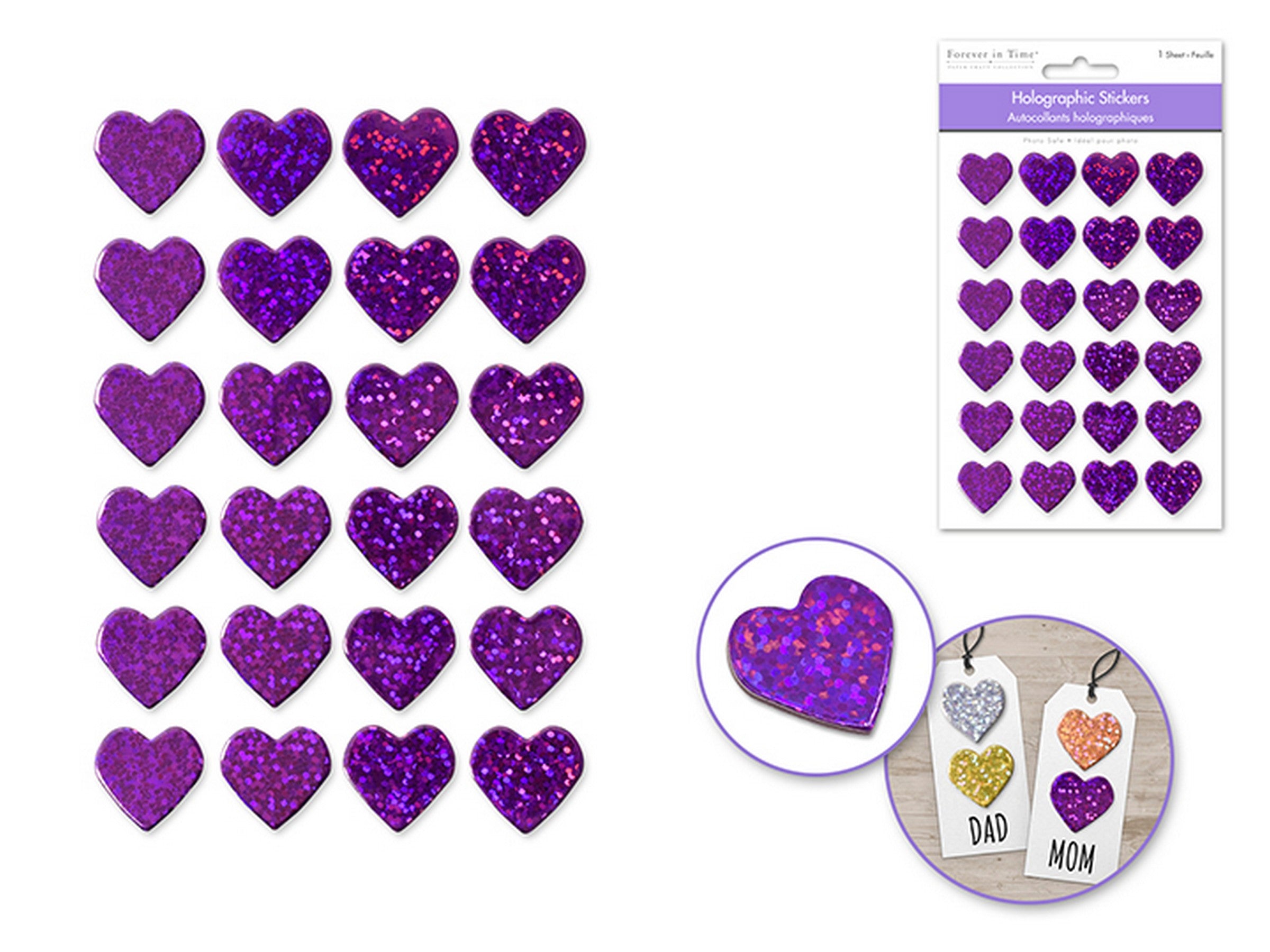 Forever in Time 3D Holographic Heart Stickers - Magenta 7.8x7.8in