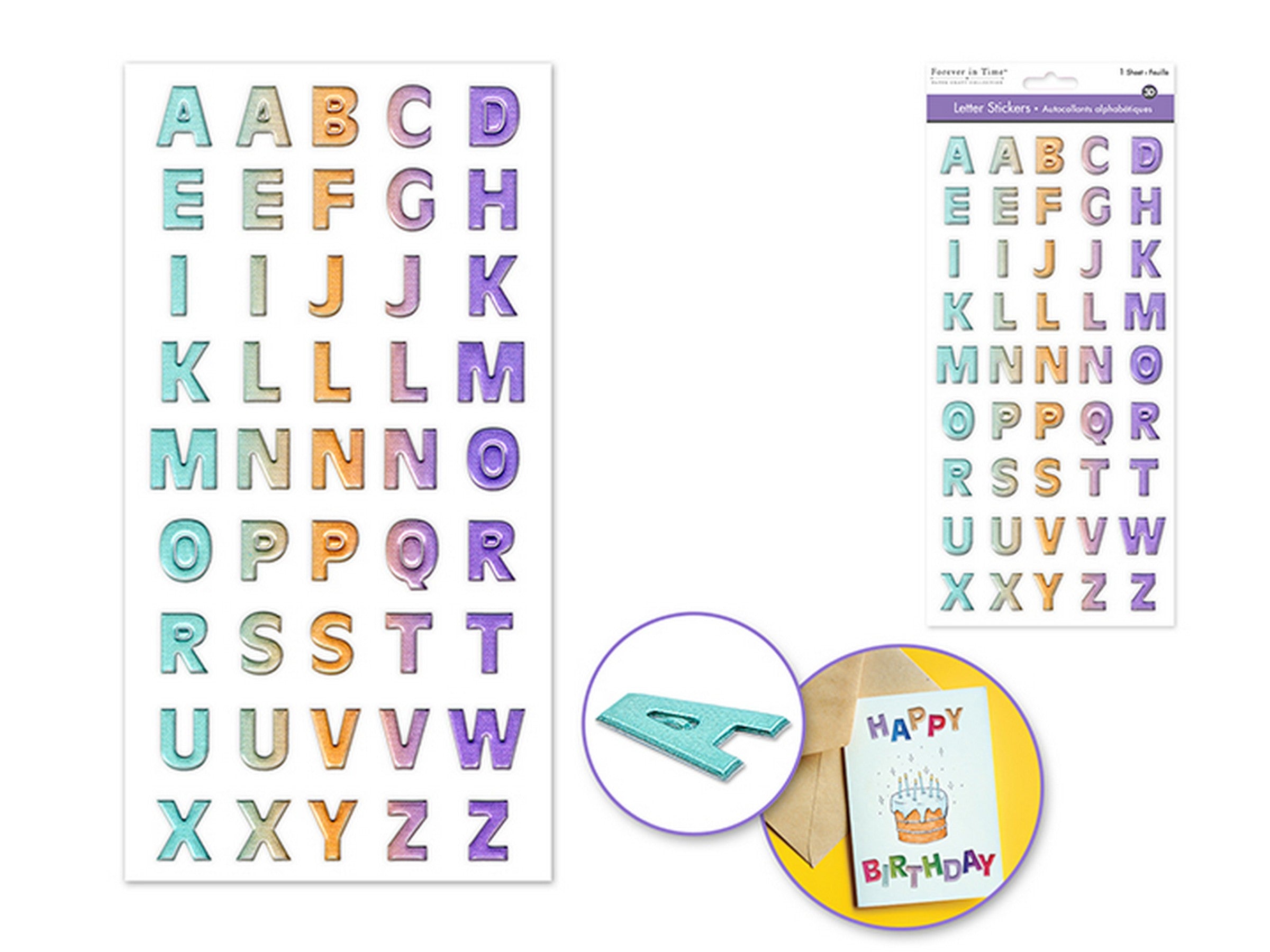 Forever in Time 3D Textured Alphabet Stickers - Pastel Sheen 5.5x10.9in