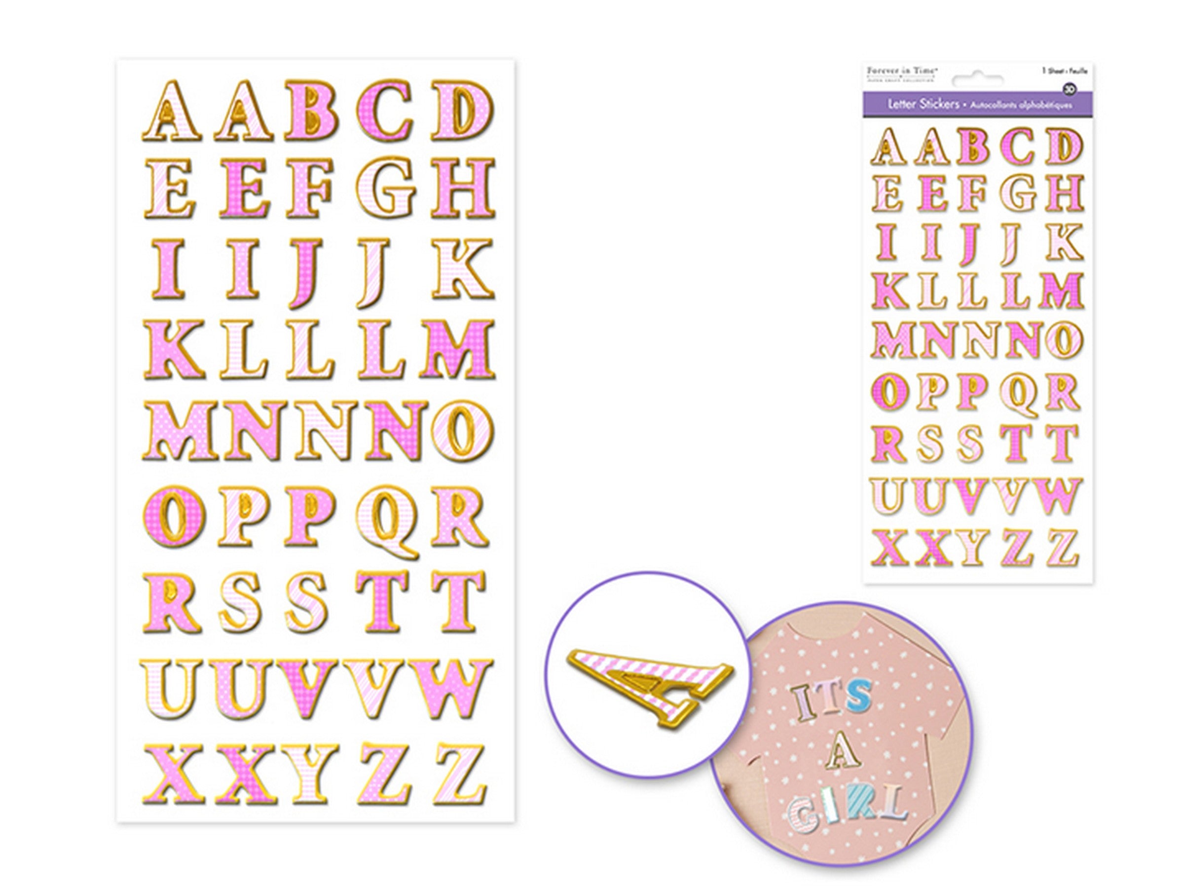 Forever in Time 3D Foil Border Alphabet Stickers - Bubblegum 5.5x10.9in