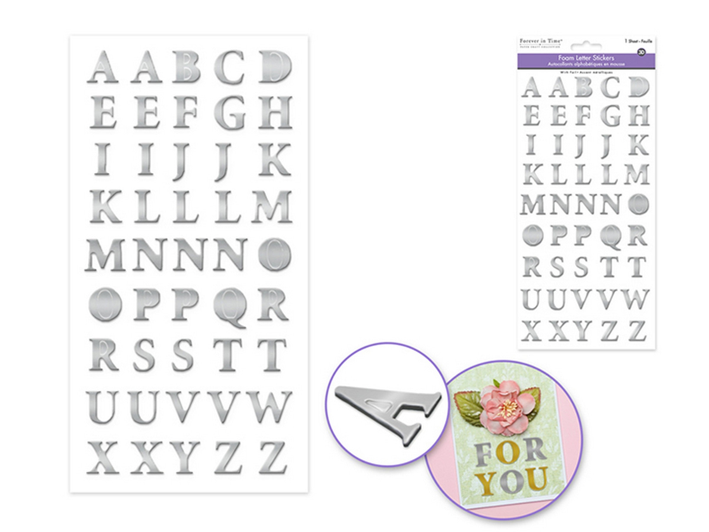 Forever in Time 3D Foiled-Foam Alphabet Stickers - Silver 5.5x10.9in