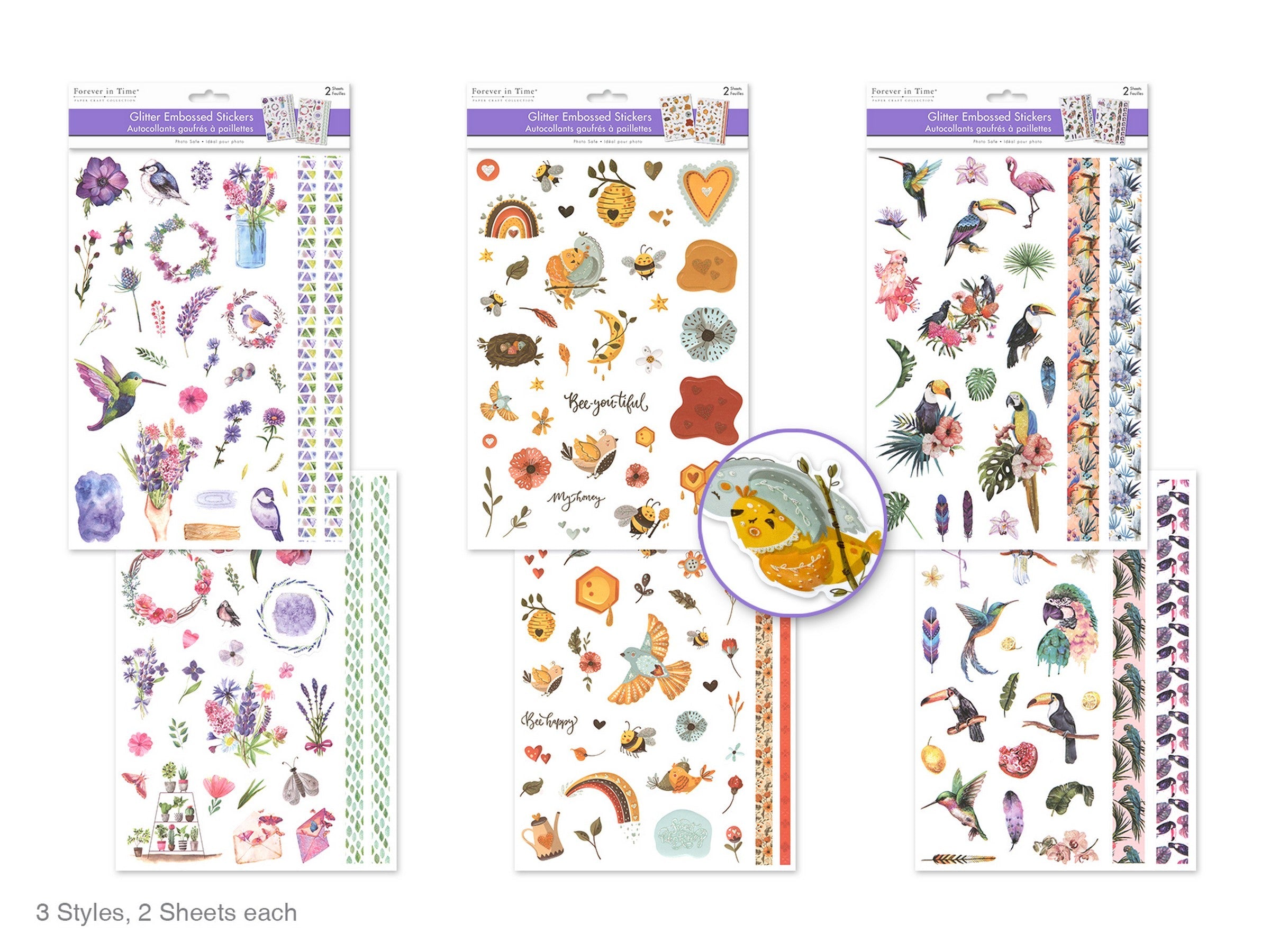 Forever in Time 2 Sheets Glitter Embossed Stickers 8.2x11.6in VRT 