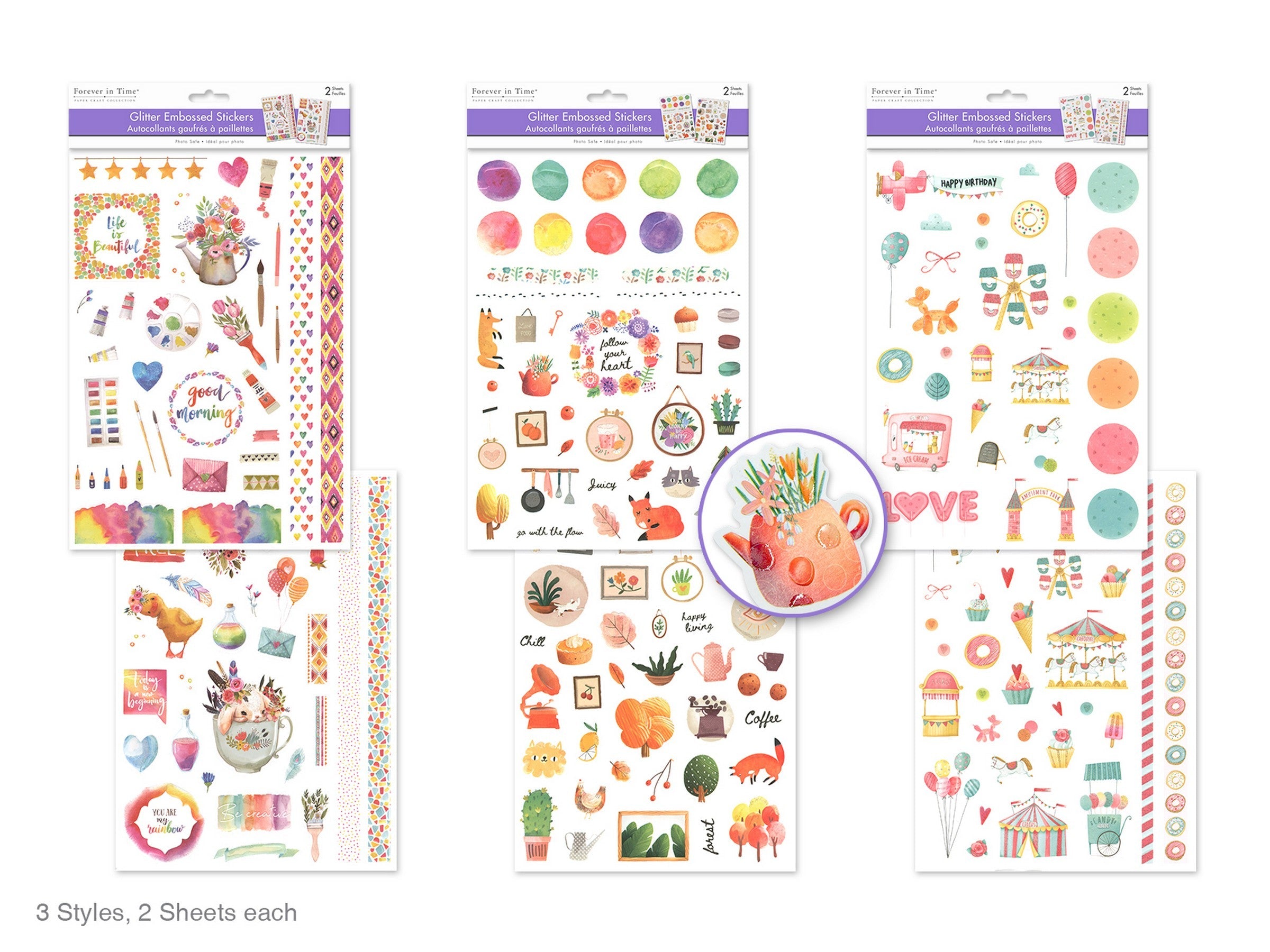 Forever in Time 2 Sheets Glitter Embossed Stickers 8.2x11.6in VRT 