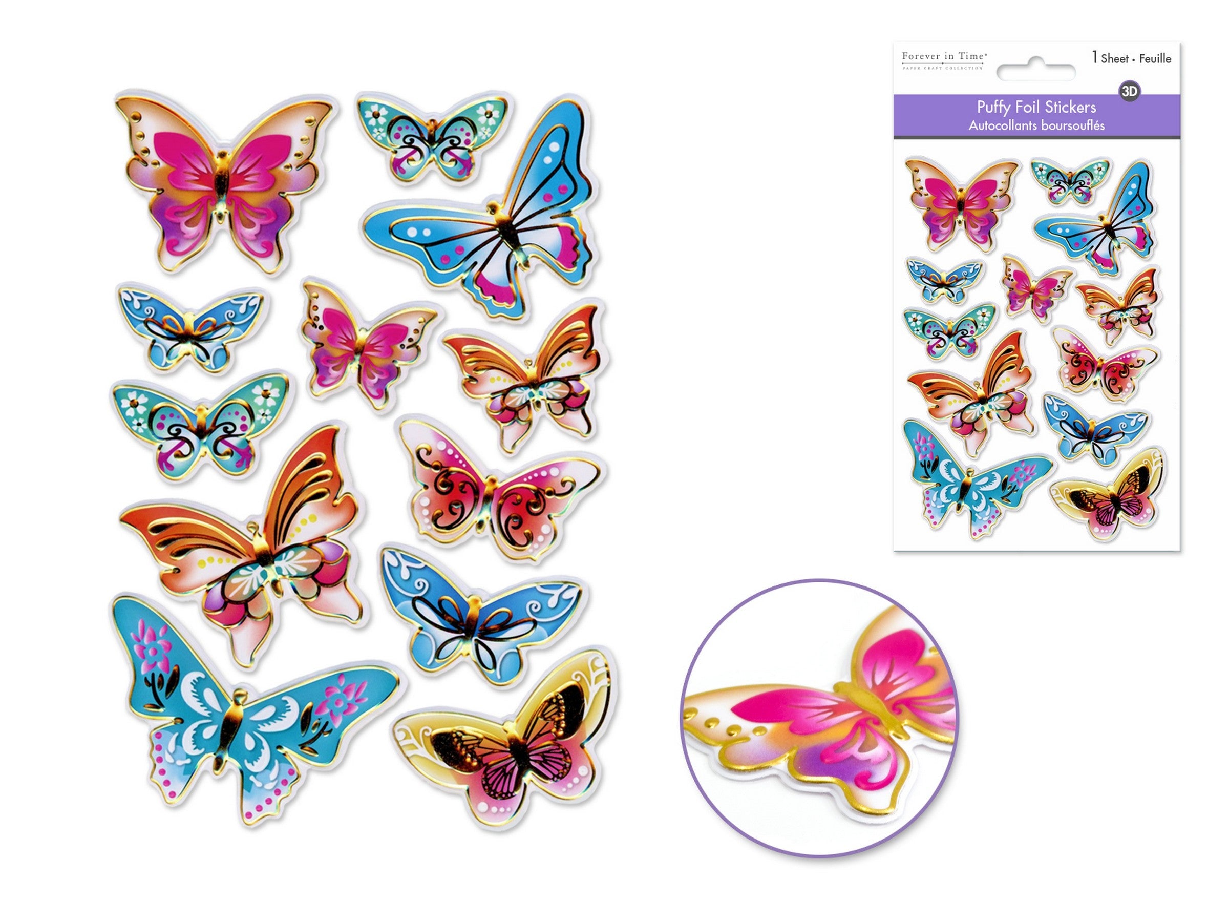 Forever in Time Puffy Foil Stickers Fancy Butterflies 4.3x6.1in