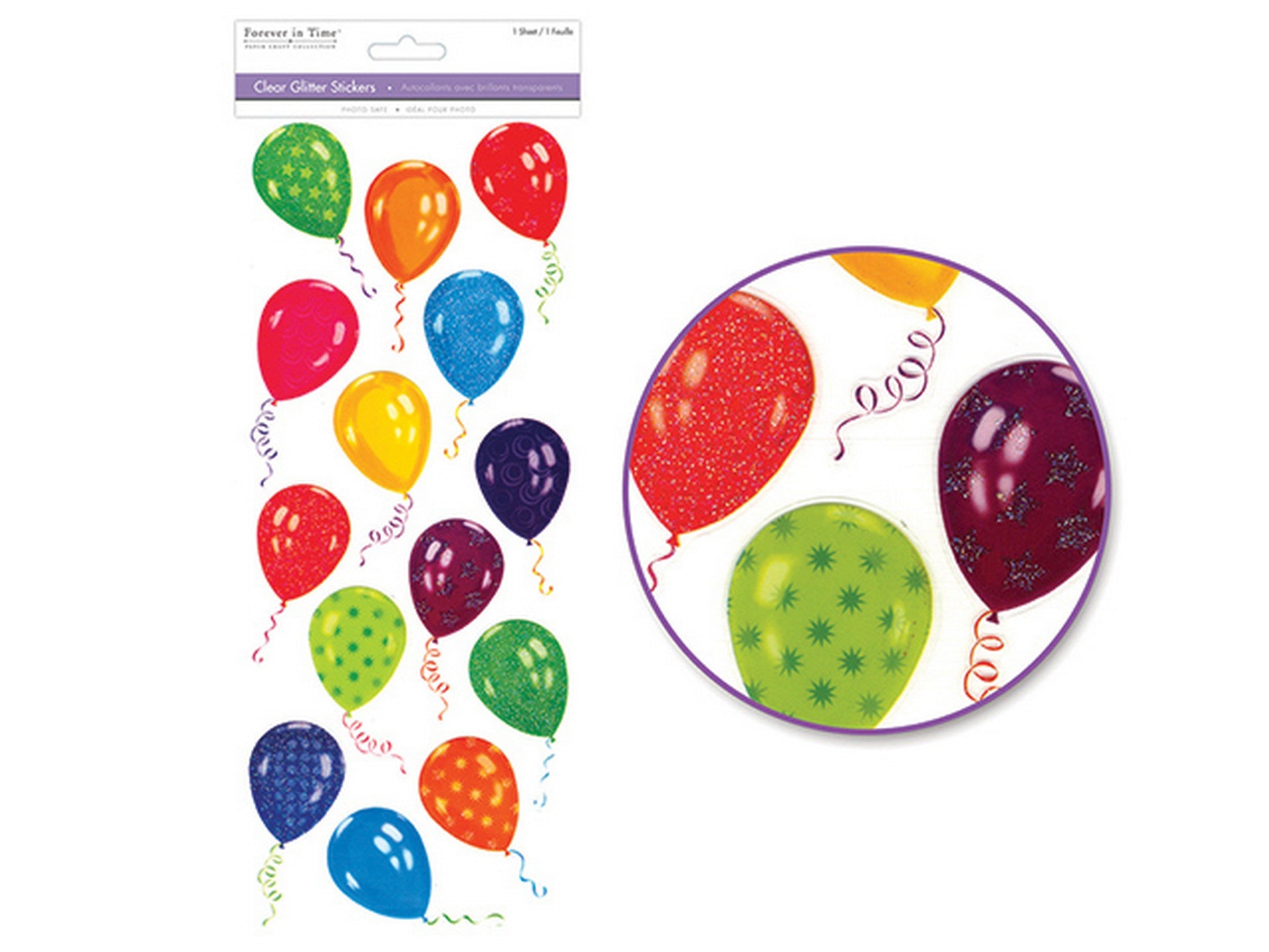 Forever in Time Clear Glitter Stickers Party Balloons 12x5in sheet