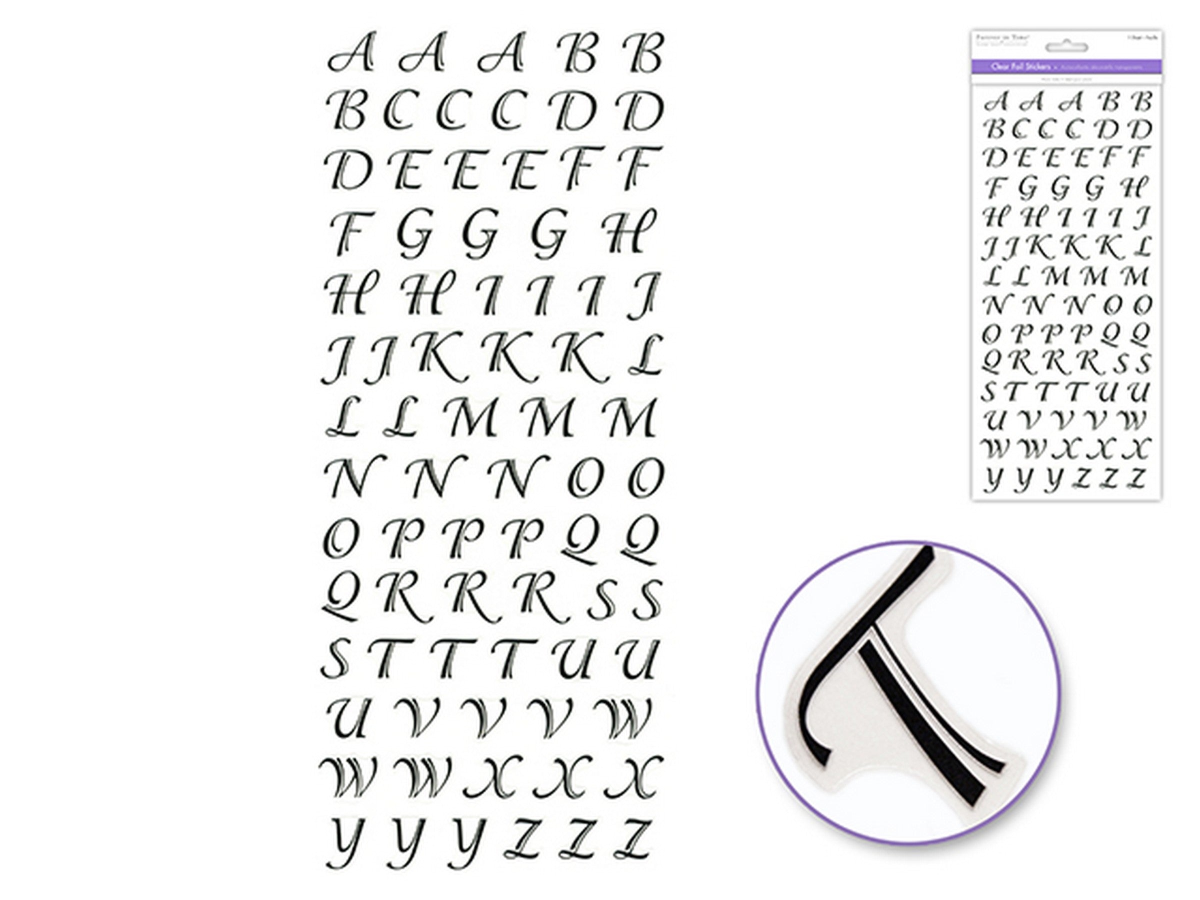 Forever in Time Clear Foil Stickers Black Script Alphabet 12x5in sheet